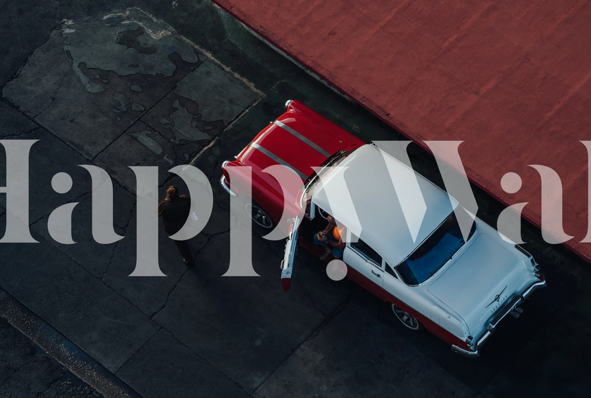 Vintage car design in red and white colors wall mural