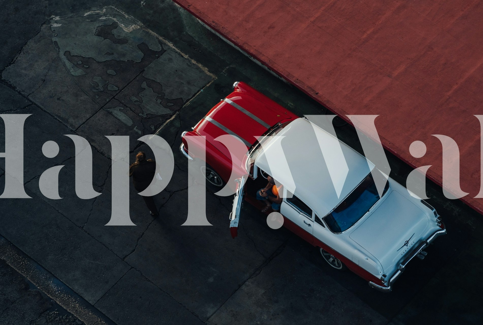 Vintage car design in red and white colors wall mural