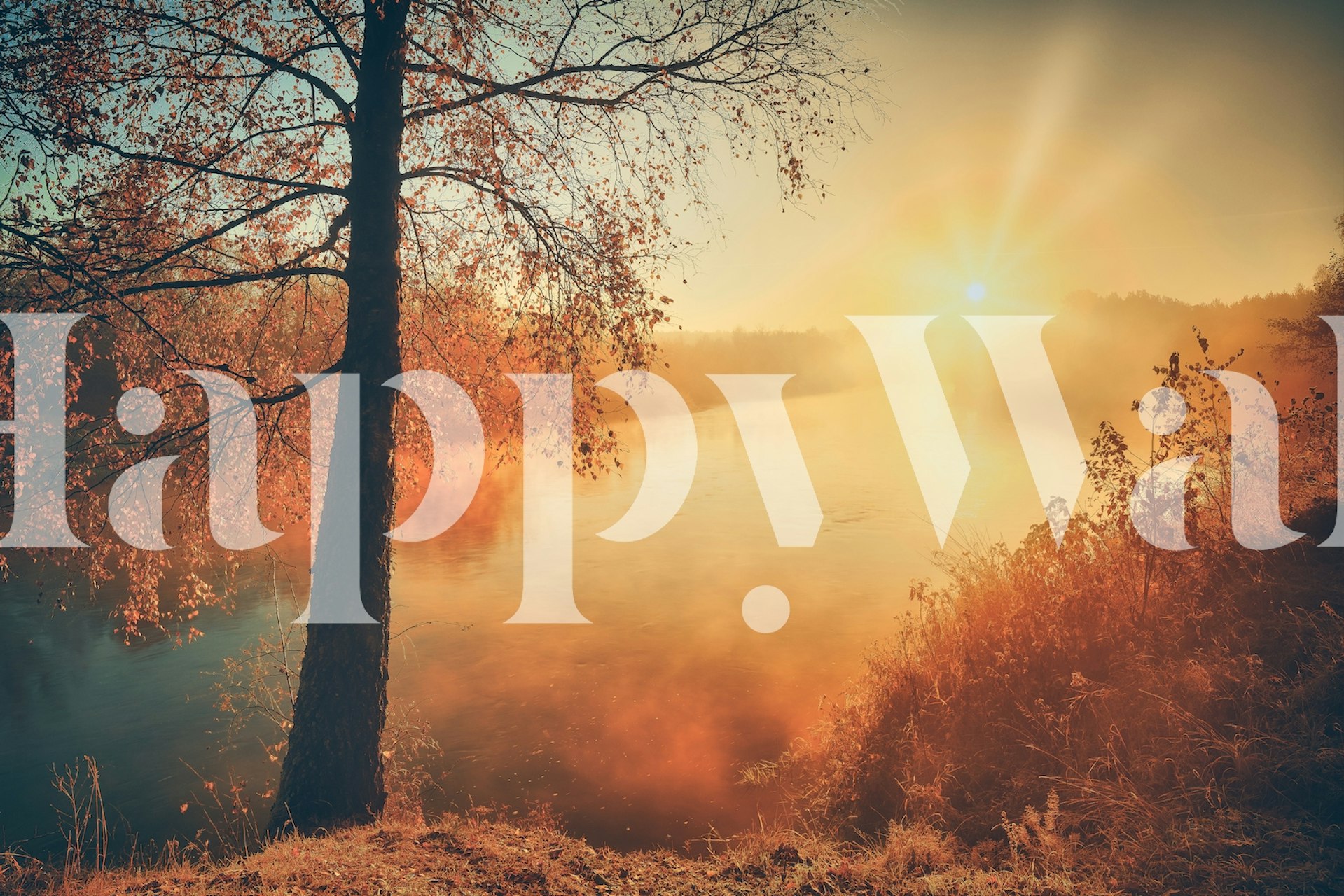 Scenic autumn river with golden reflections and trees wallpaper