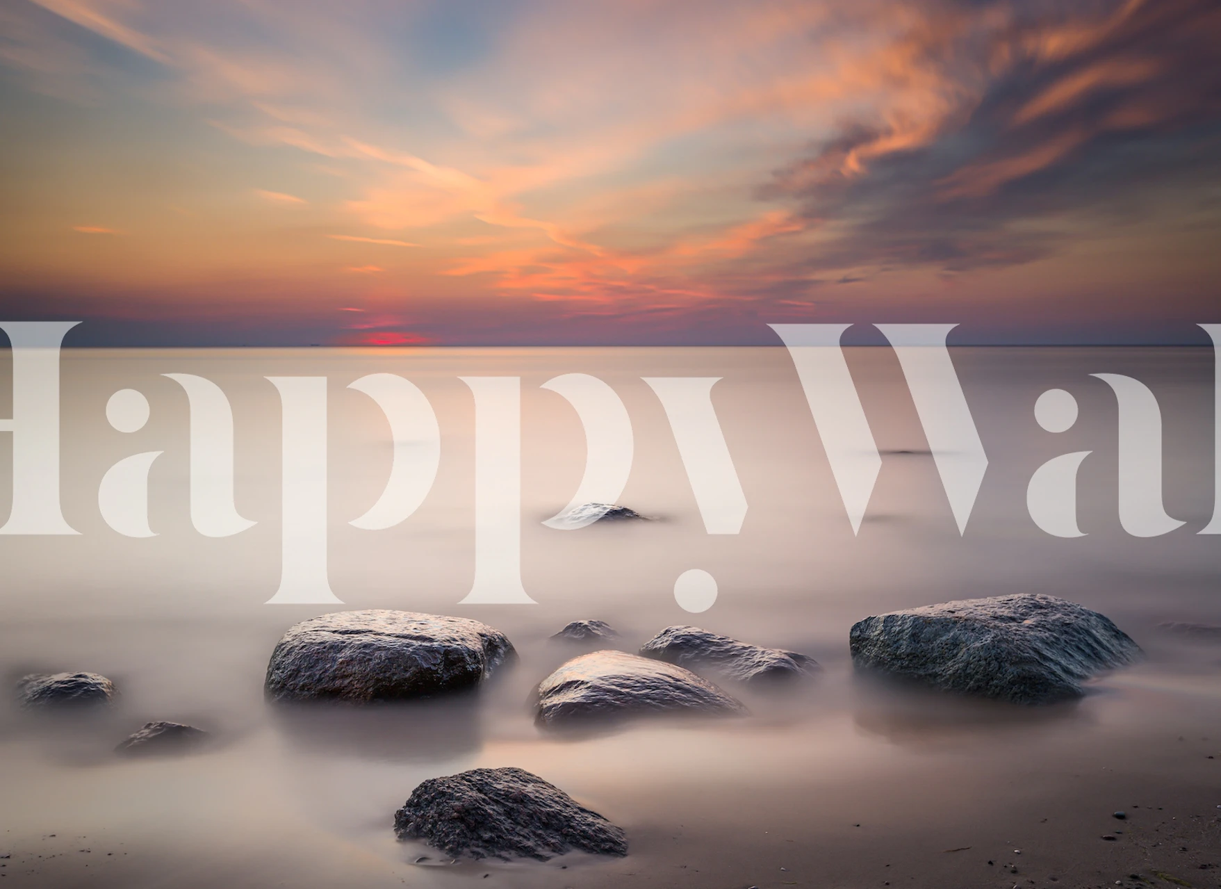 Stunning After Sunset wall mural with serene seascape, smooth stones, and dusky sky