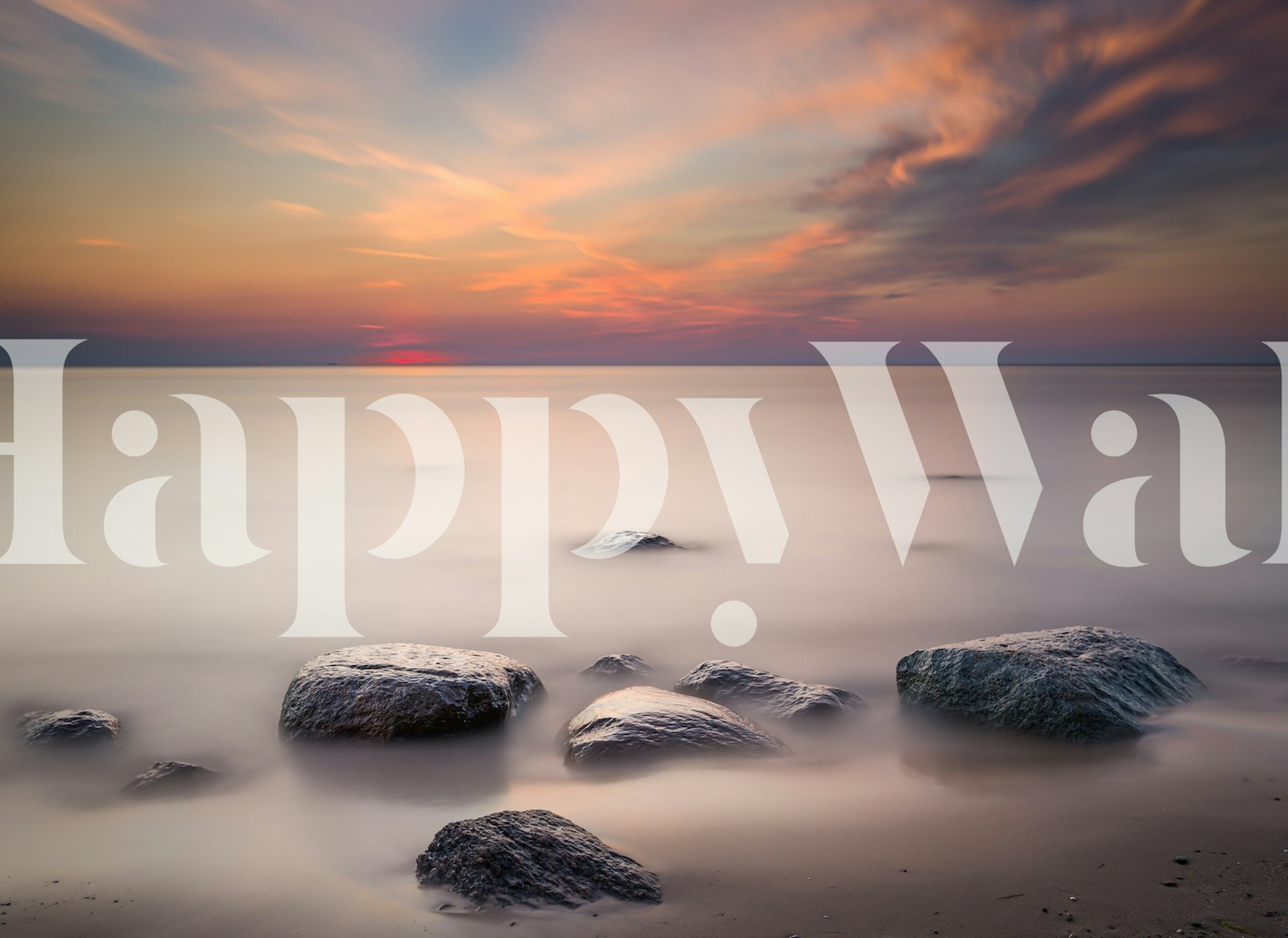 Stunning After Sunset wall mural with serene seascape, smooth stones, and dusky sky