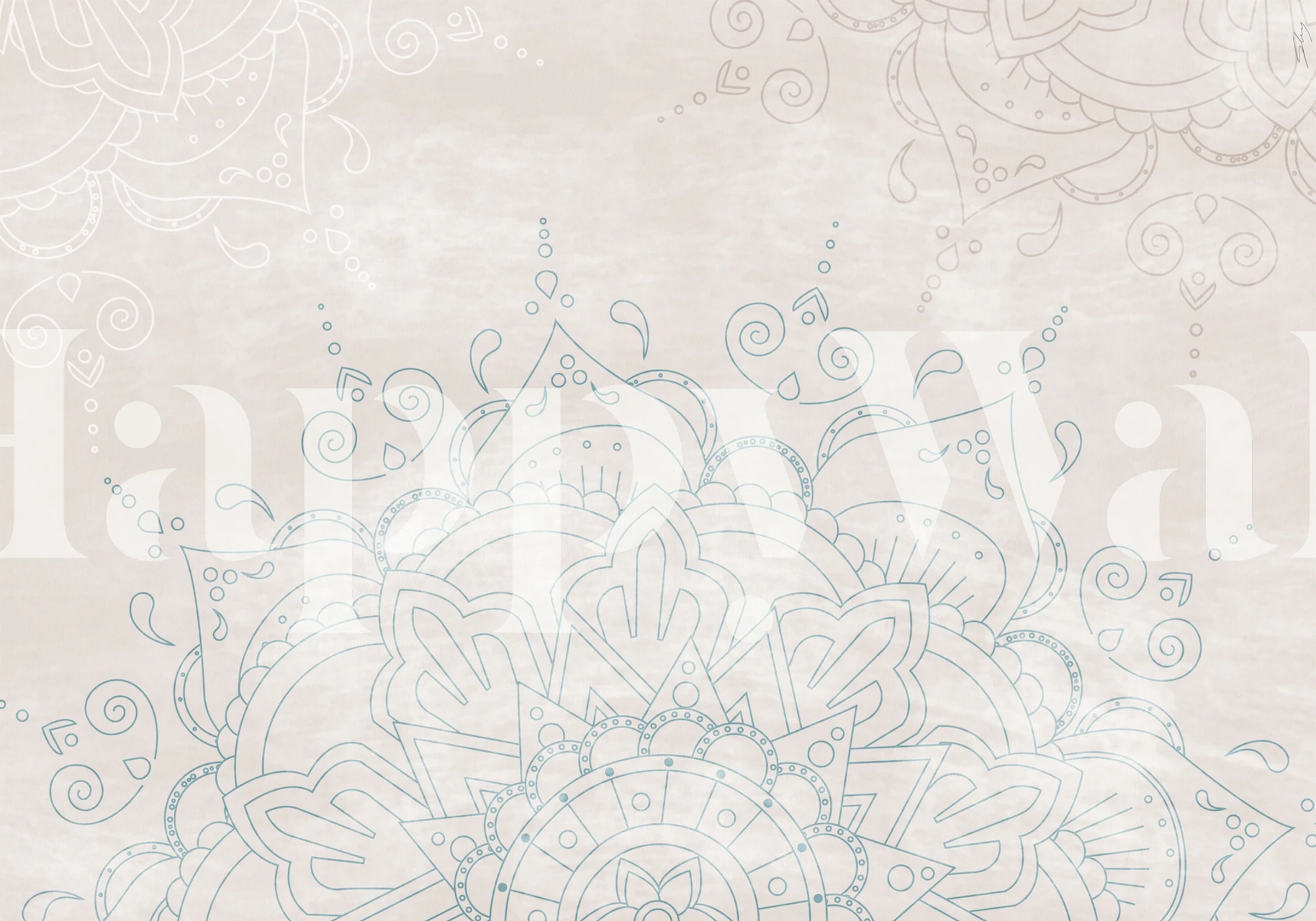 Intricate blue mandala patterns on a light beige background wallpaper