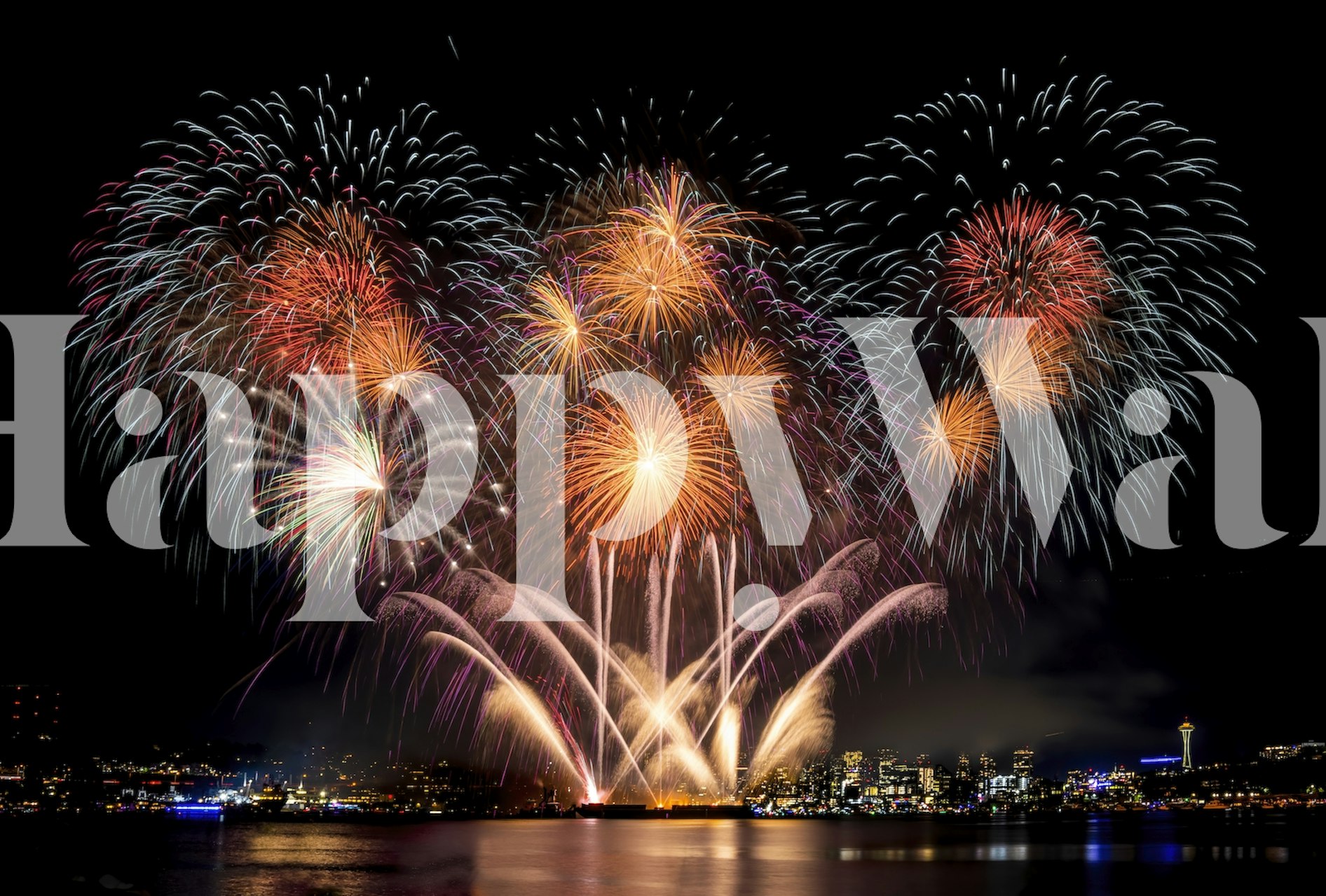 Ορίζοντας του Σιάτλ με πυροτεχνήματα