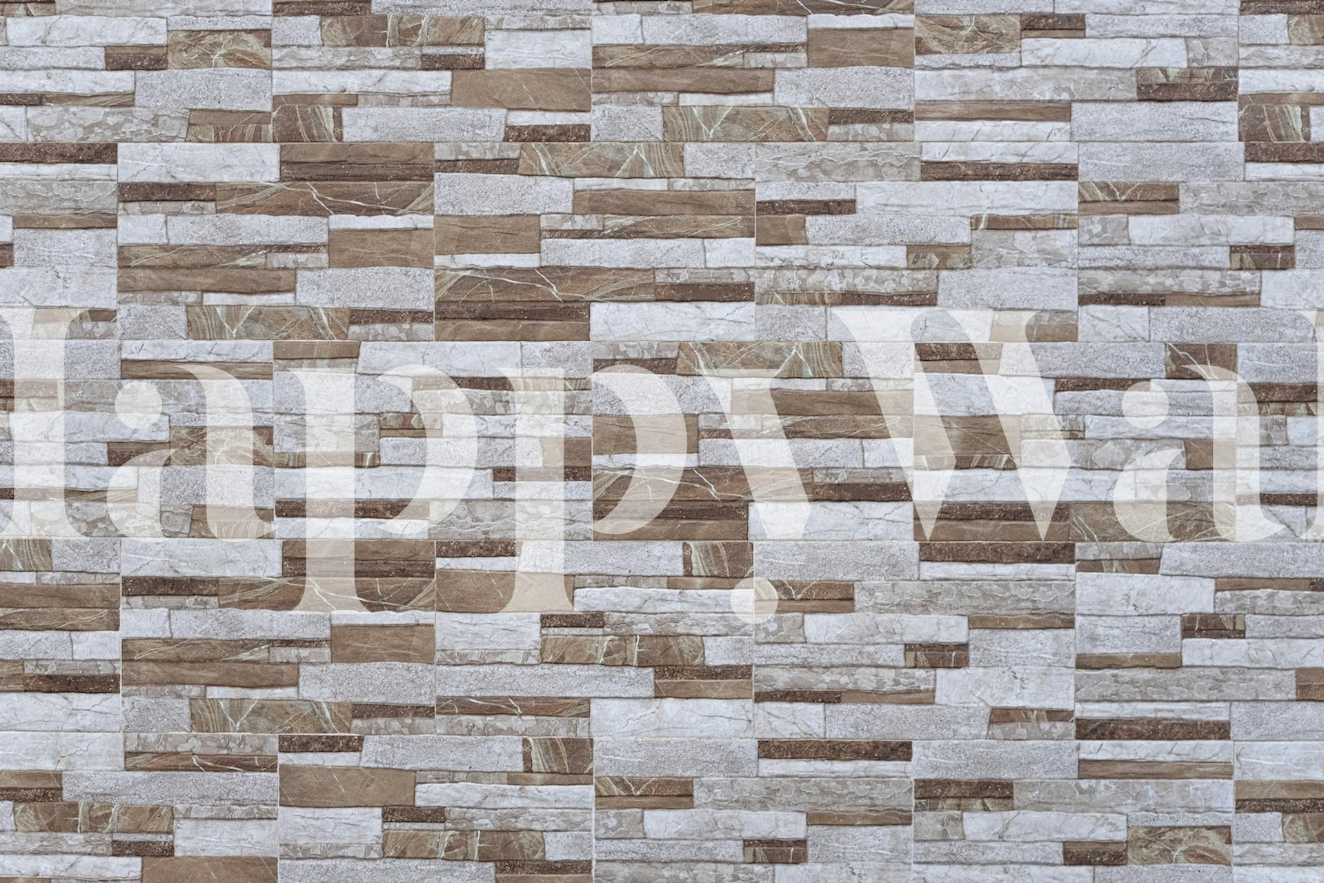 Textured pattern with brown and white stone-like tiles wallpaper
