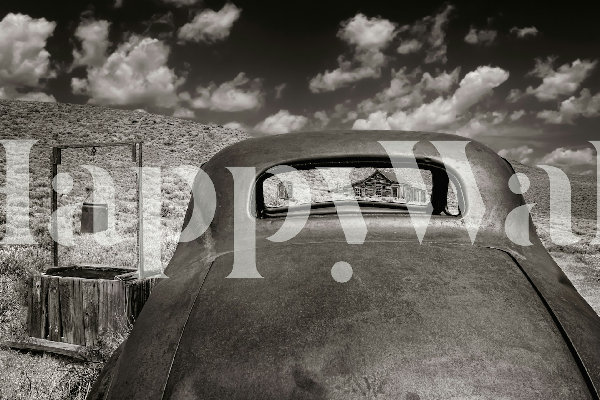 Retro black and white vintage car view wallpaper