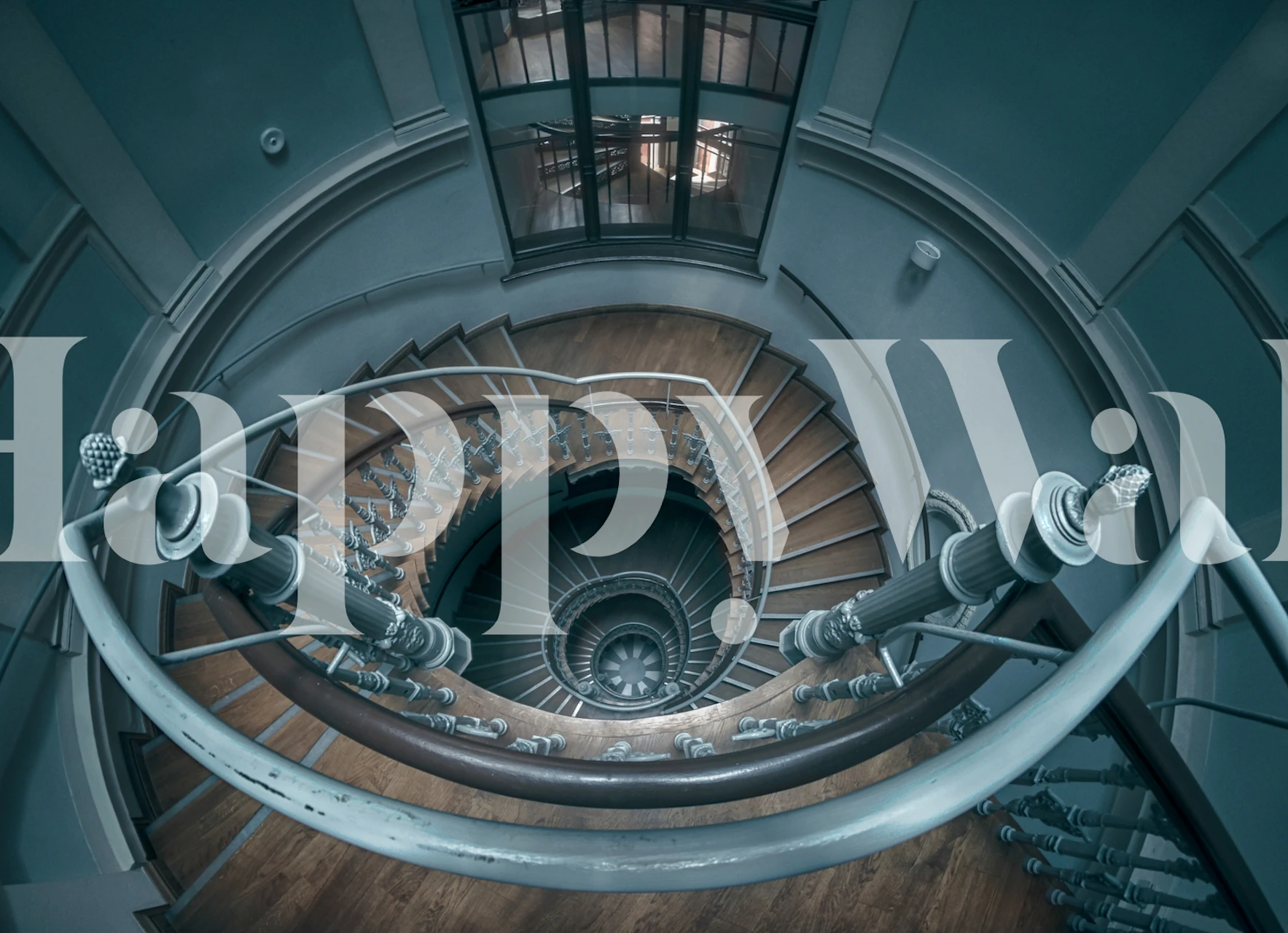 Spiral staircase design in gray and brown tones wallpaper