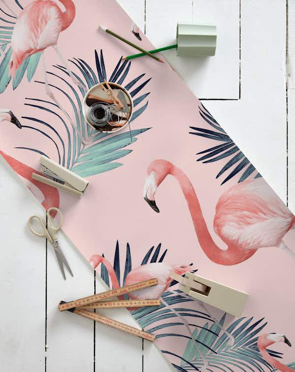 Blush Flamingo Palm Vibes 2 wallpaper roll