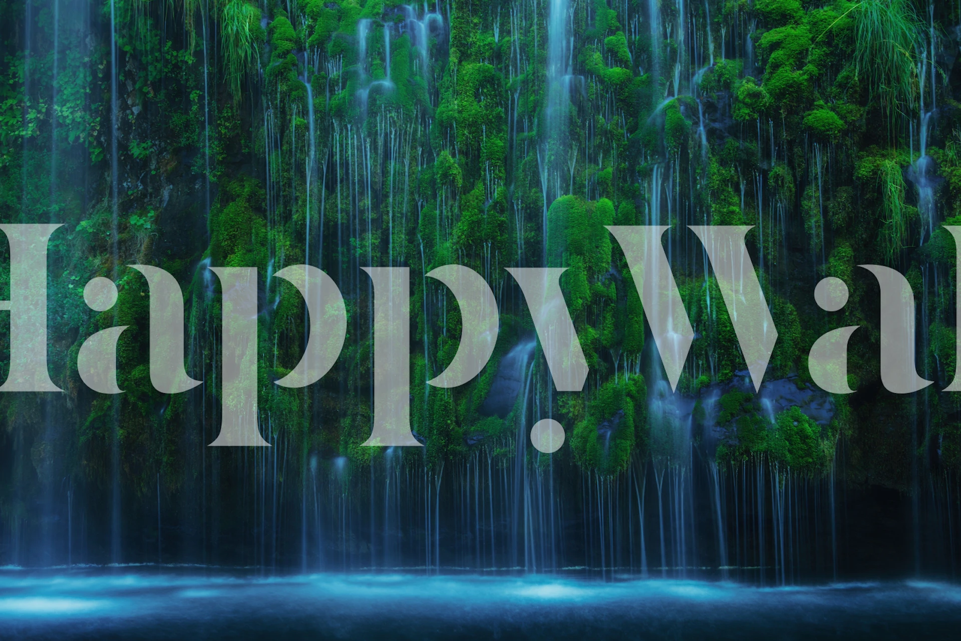 Lush green moss waterfall with flowing water wallpaper