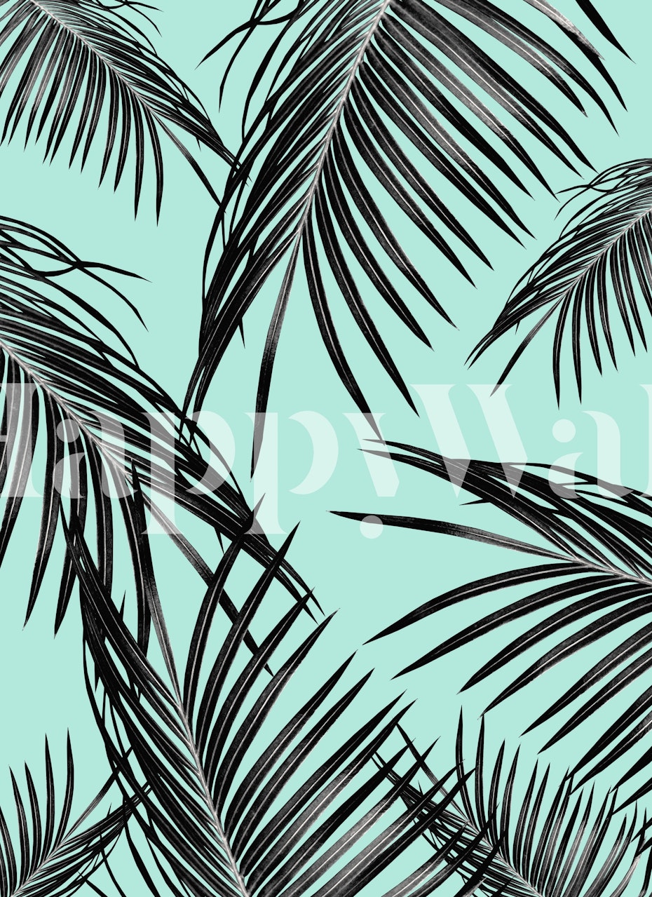 Schwarze Palmblätter Tapete in einem Zimmer