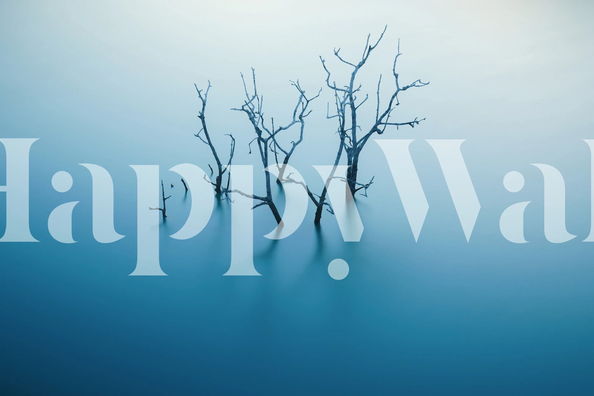 Abstract blue landscape wallpaper featuring silhouetted branches