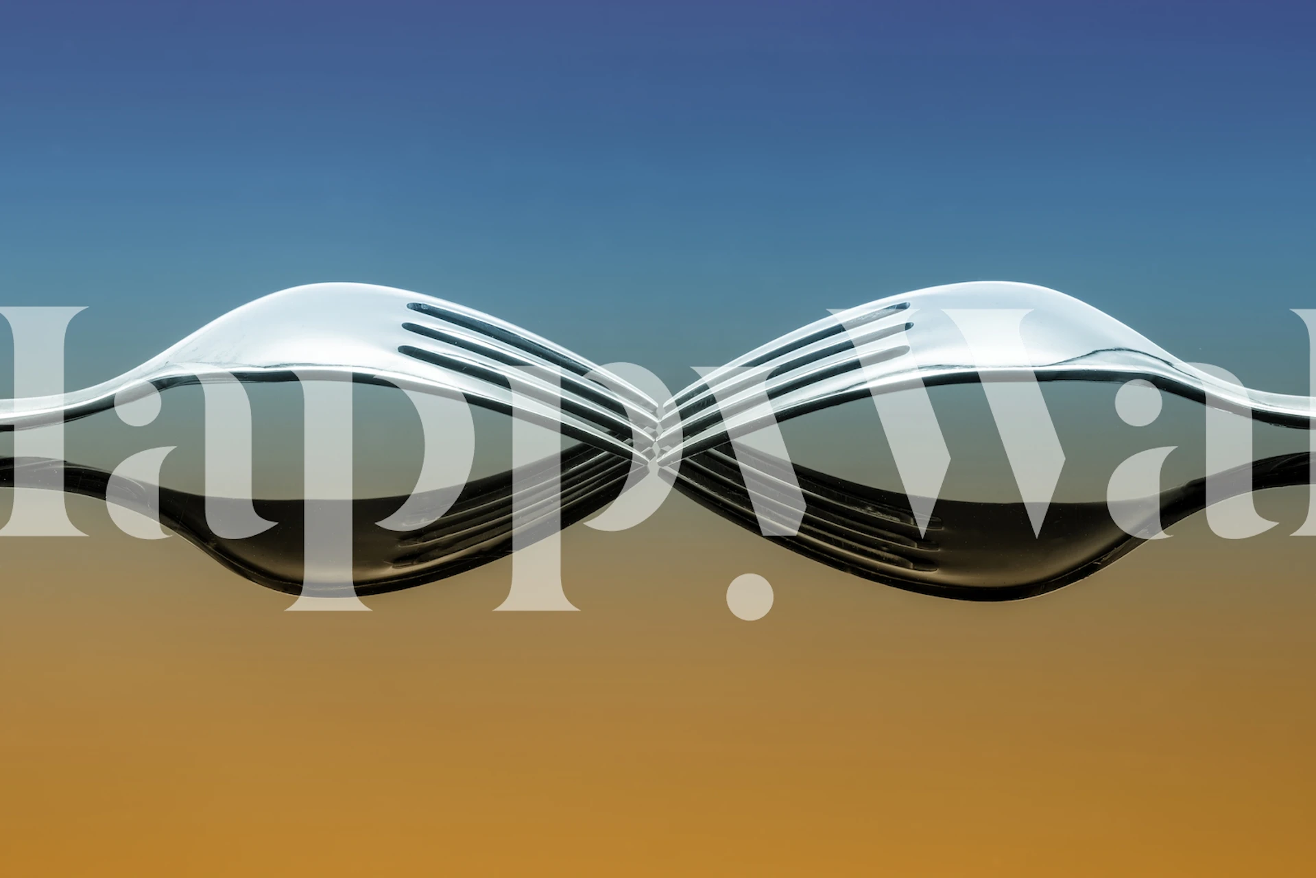 Abstract bent fork silhouette creating an optical illusion on a gradient background