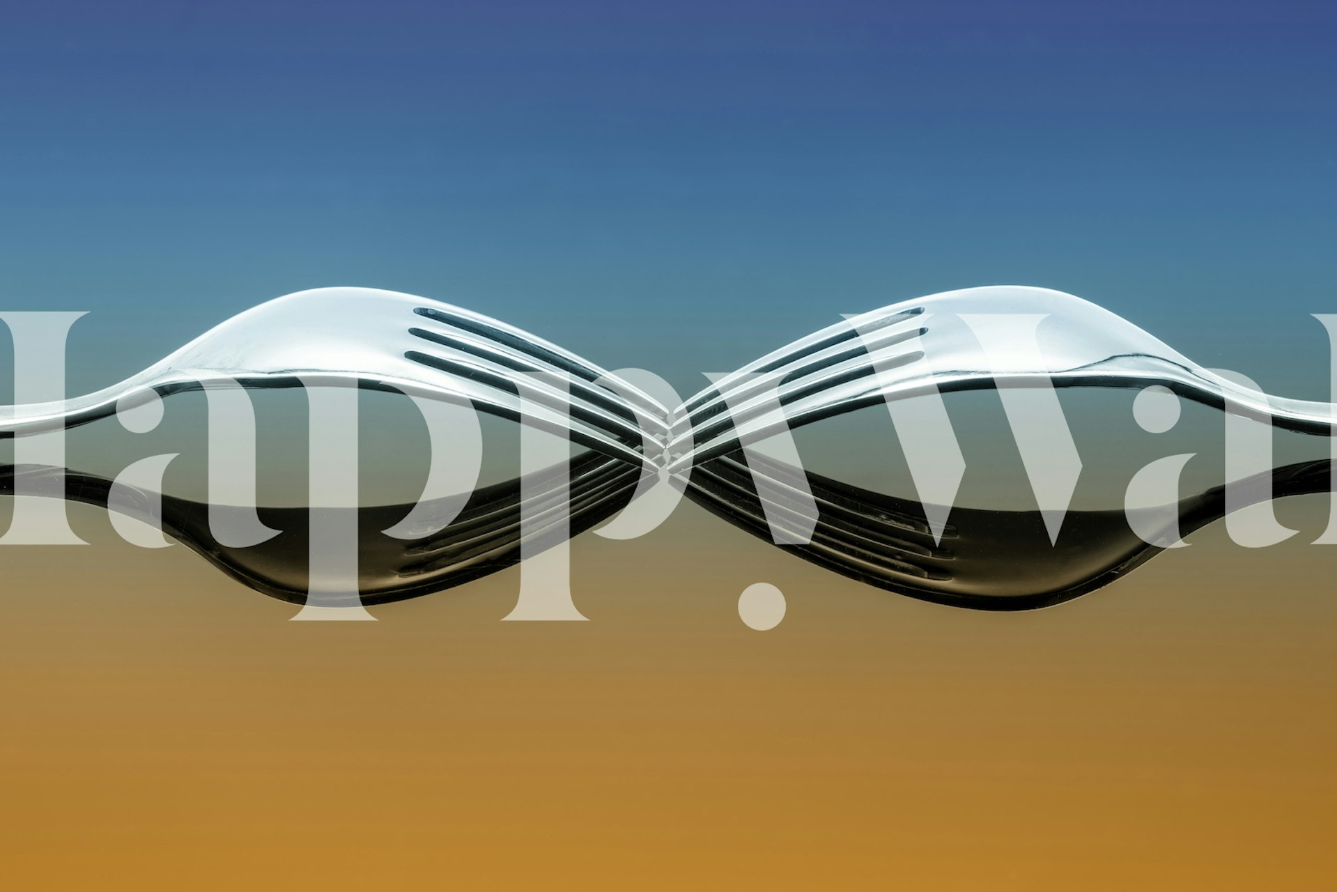 Abstract bent fork silhouette creating an optical illusion on a gradient background