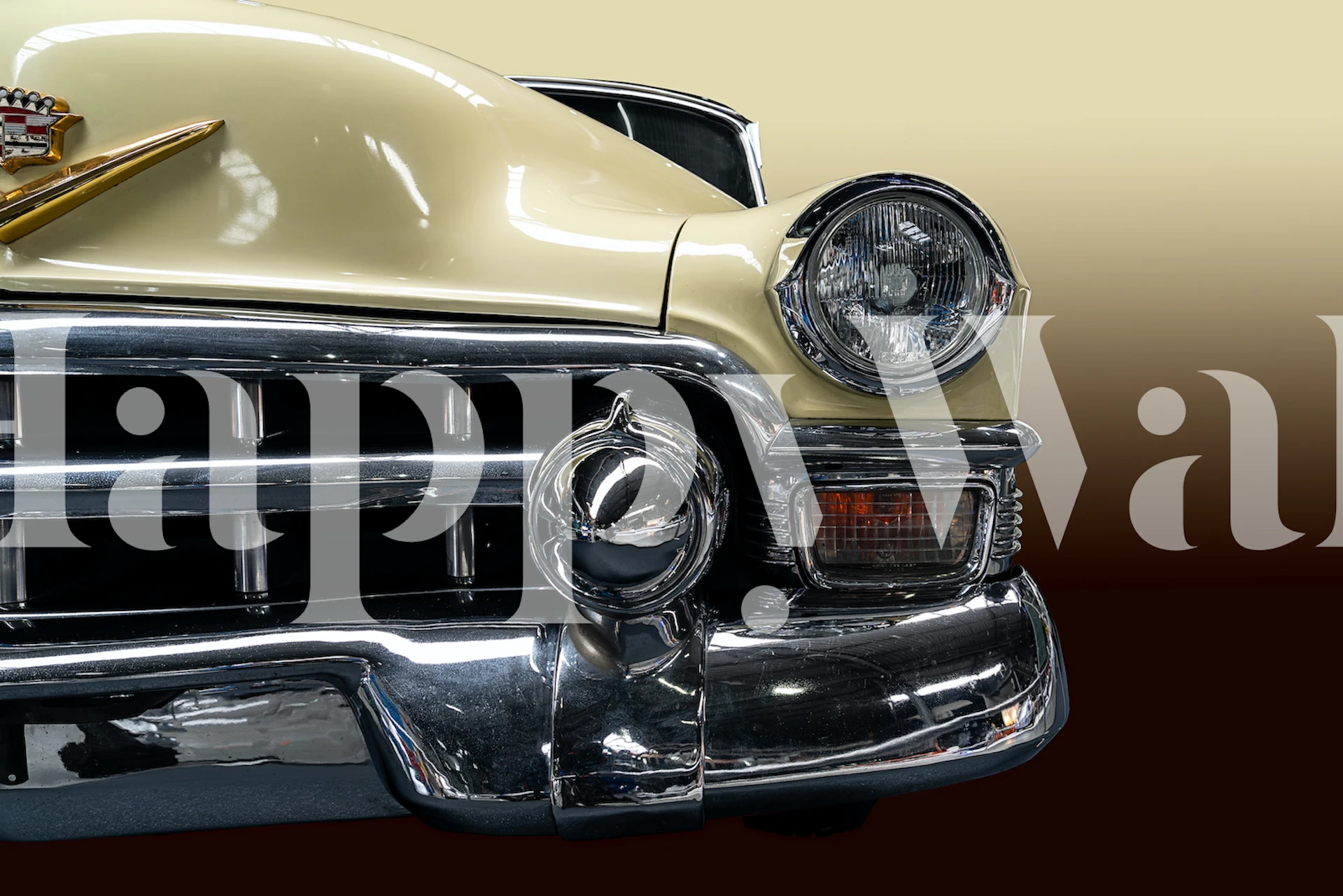 Vintage cream automotive wallpaper featuring classic car front in chrome and cream colors