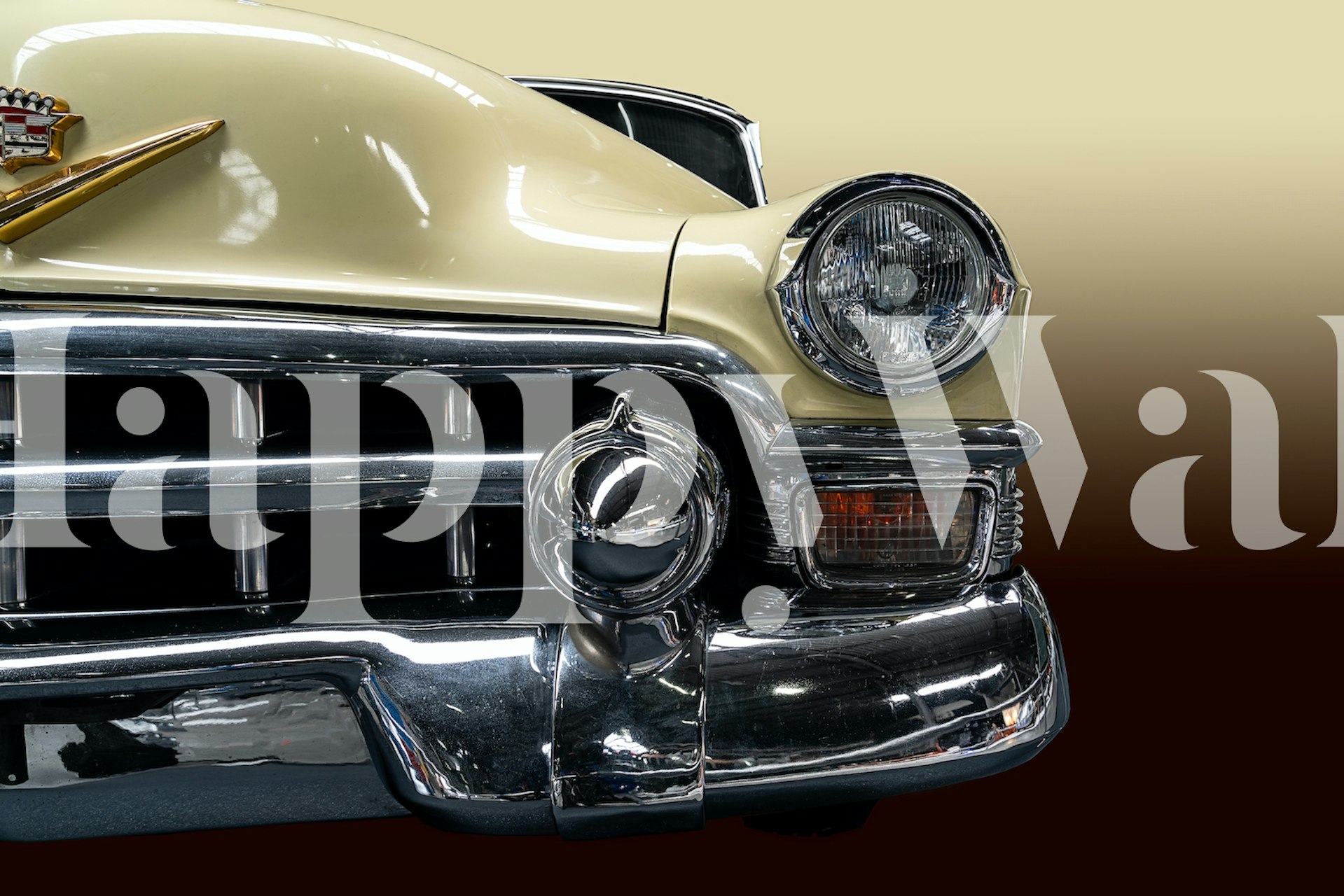 Vintage cream automotive wallpaper featuring classic car front in chrome and cream colors