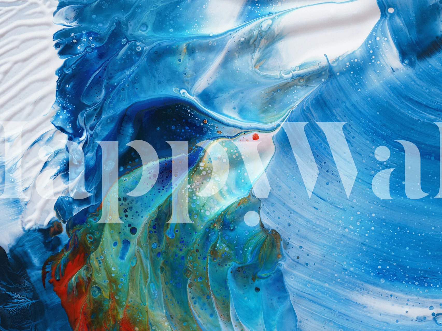 Abstract wave design in shades of blue, green, and white wallpaper