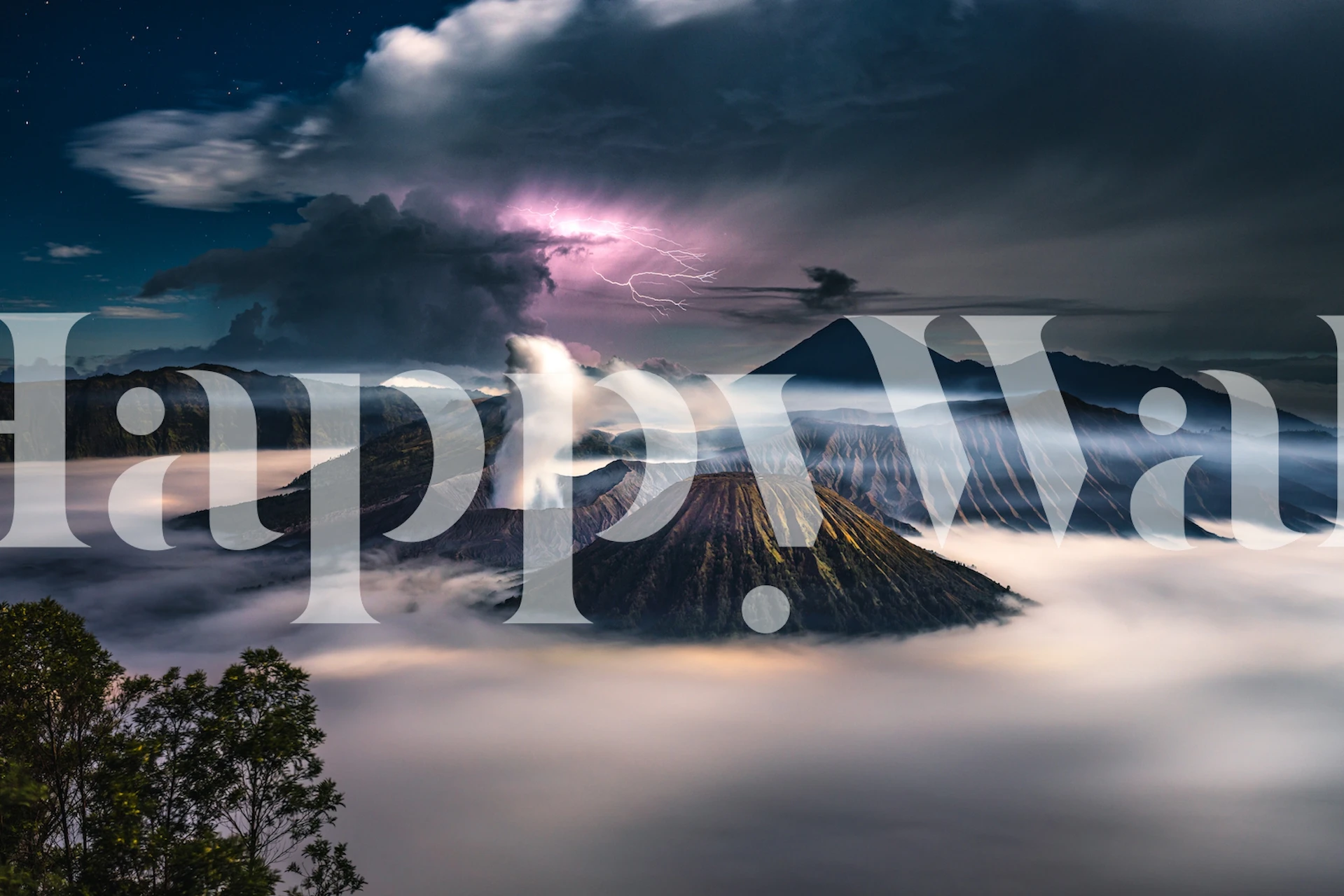 Bromo volcano wallpaper in a room