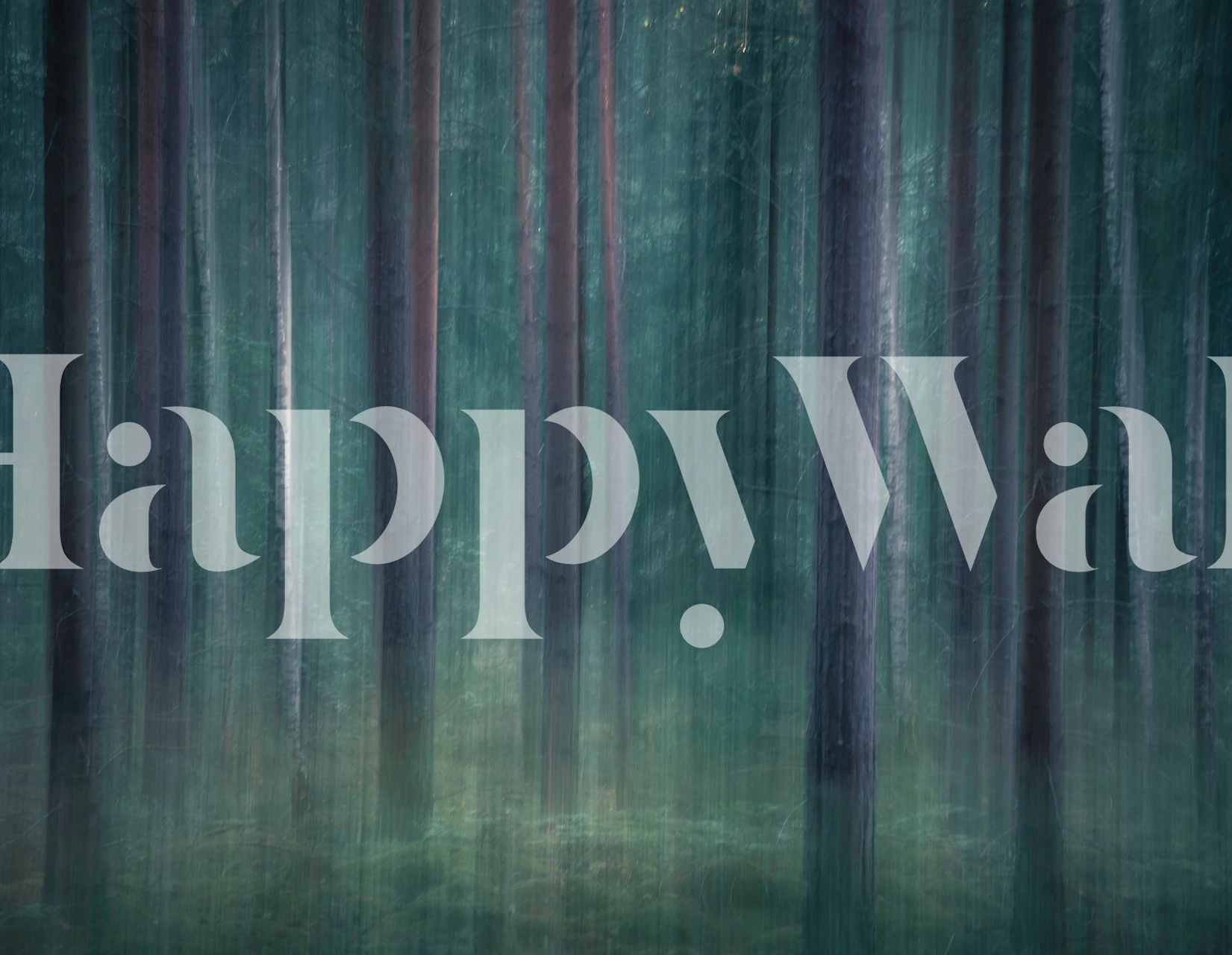 Misty forest scene with tall trees and green hues wallpaper