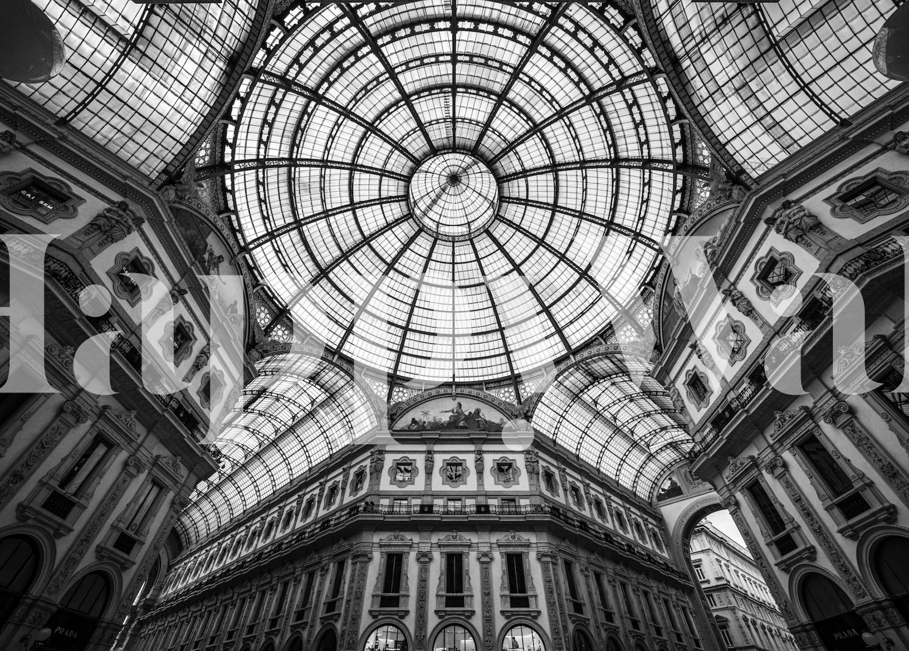 Black and white vintage architecture wallpaper with detailed dome and arches