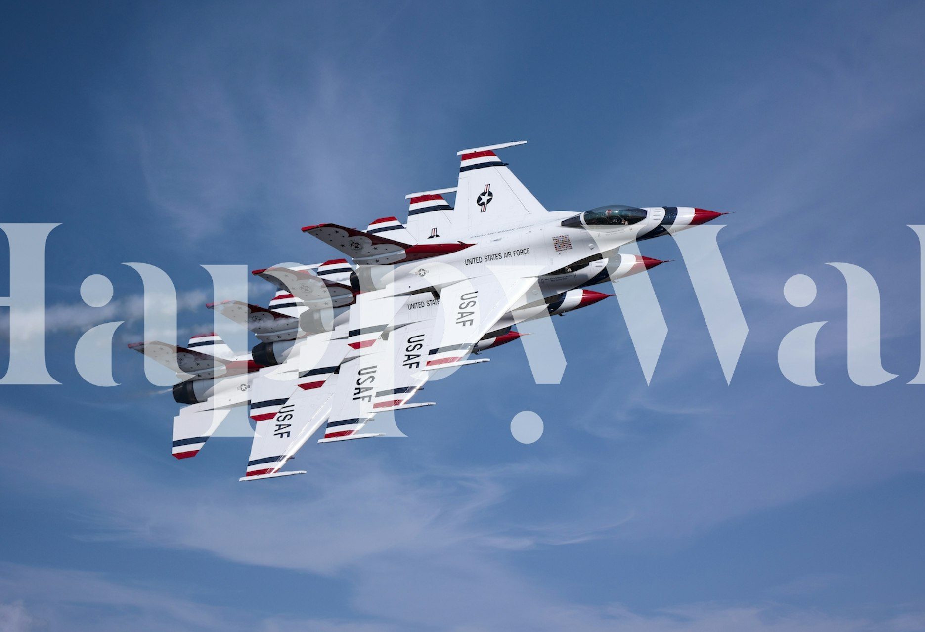 Fighter jet formation in clear blue sky wallpaper