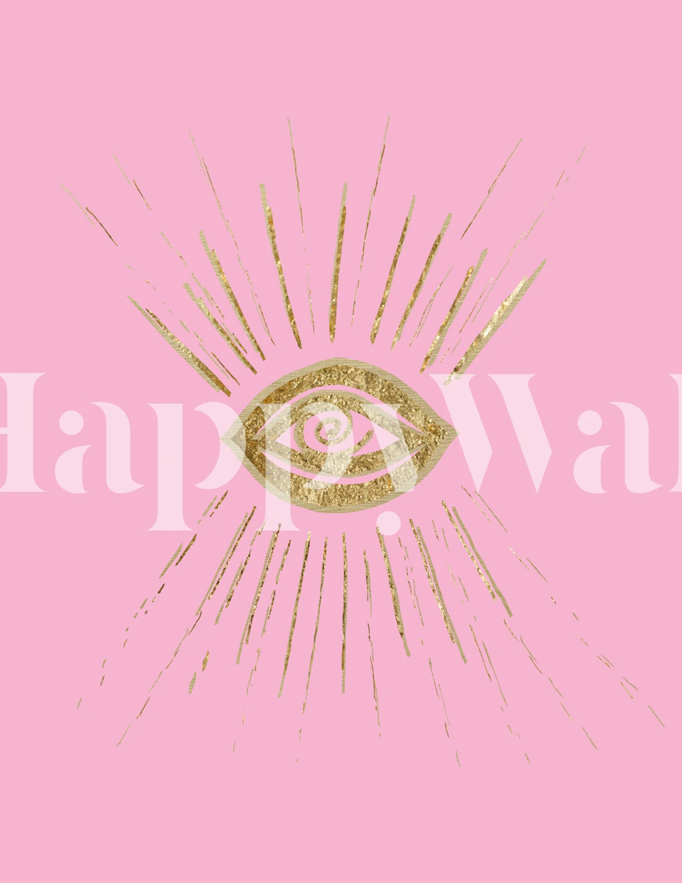 Gold evil eye pattern with rays on pink background wallpaper