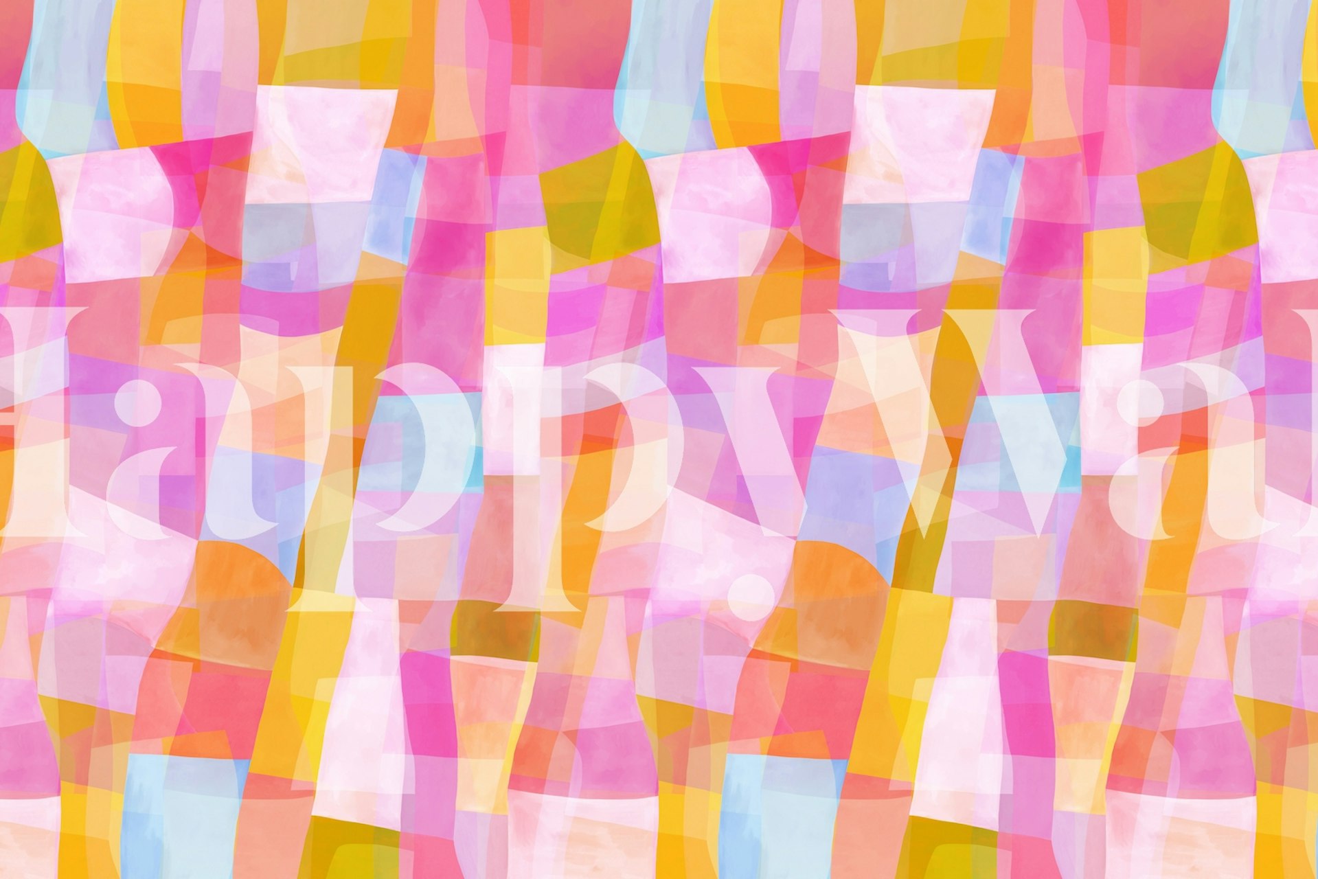 Abstract sundown wall mural with soft pastel colors and geometric shapes