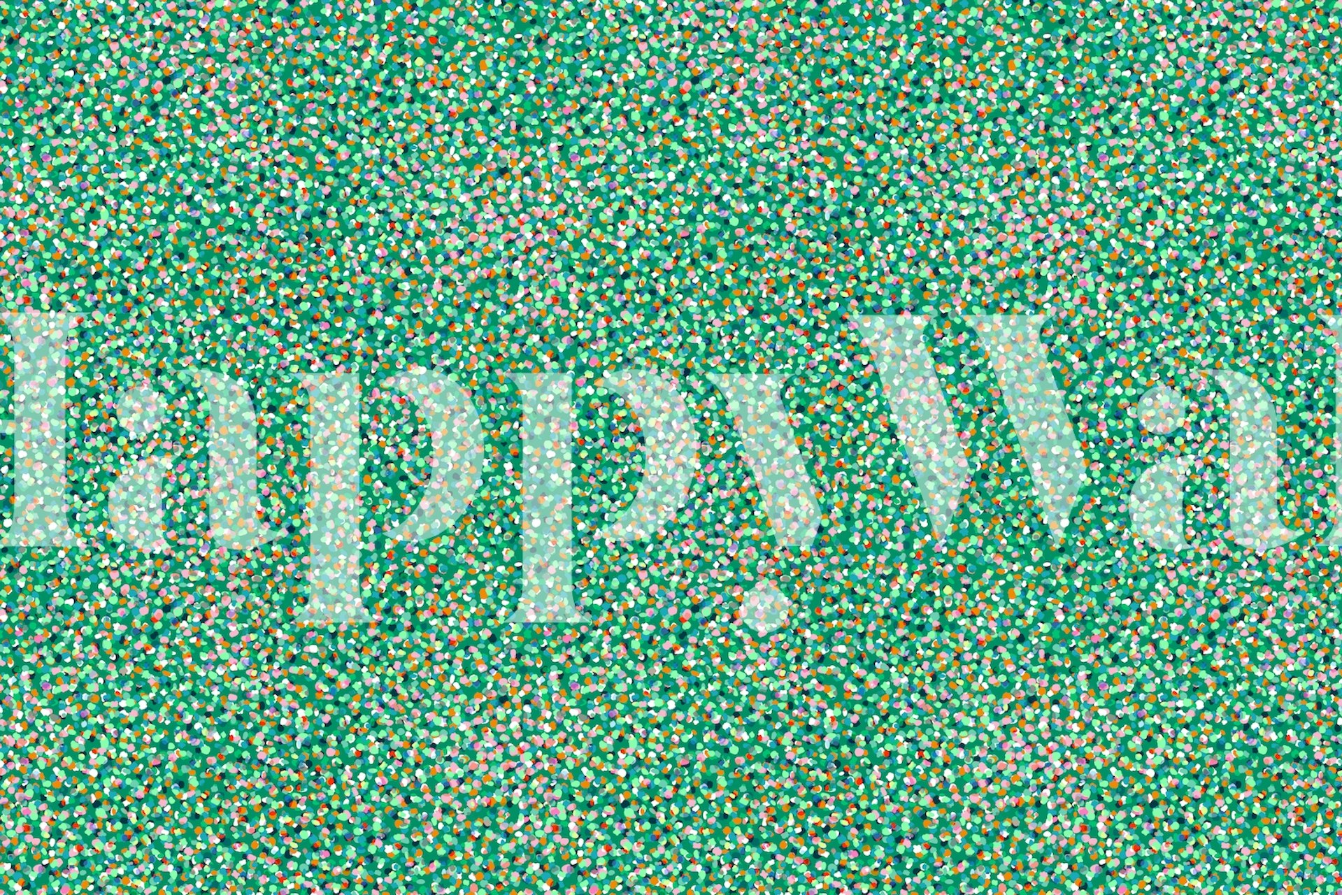 Emerald green wallpaper with colorful confetti dots