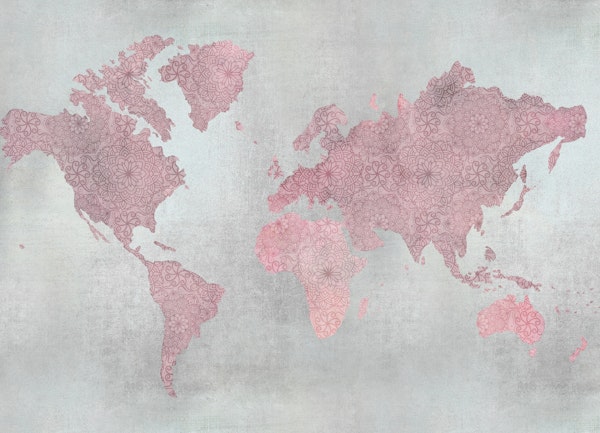 World Map Pink Grey