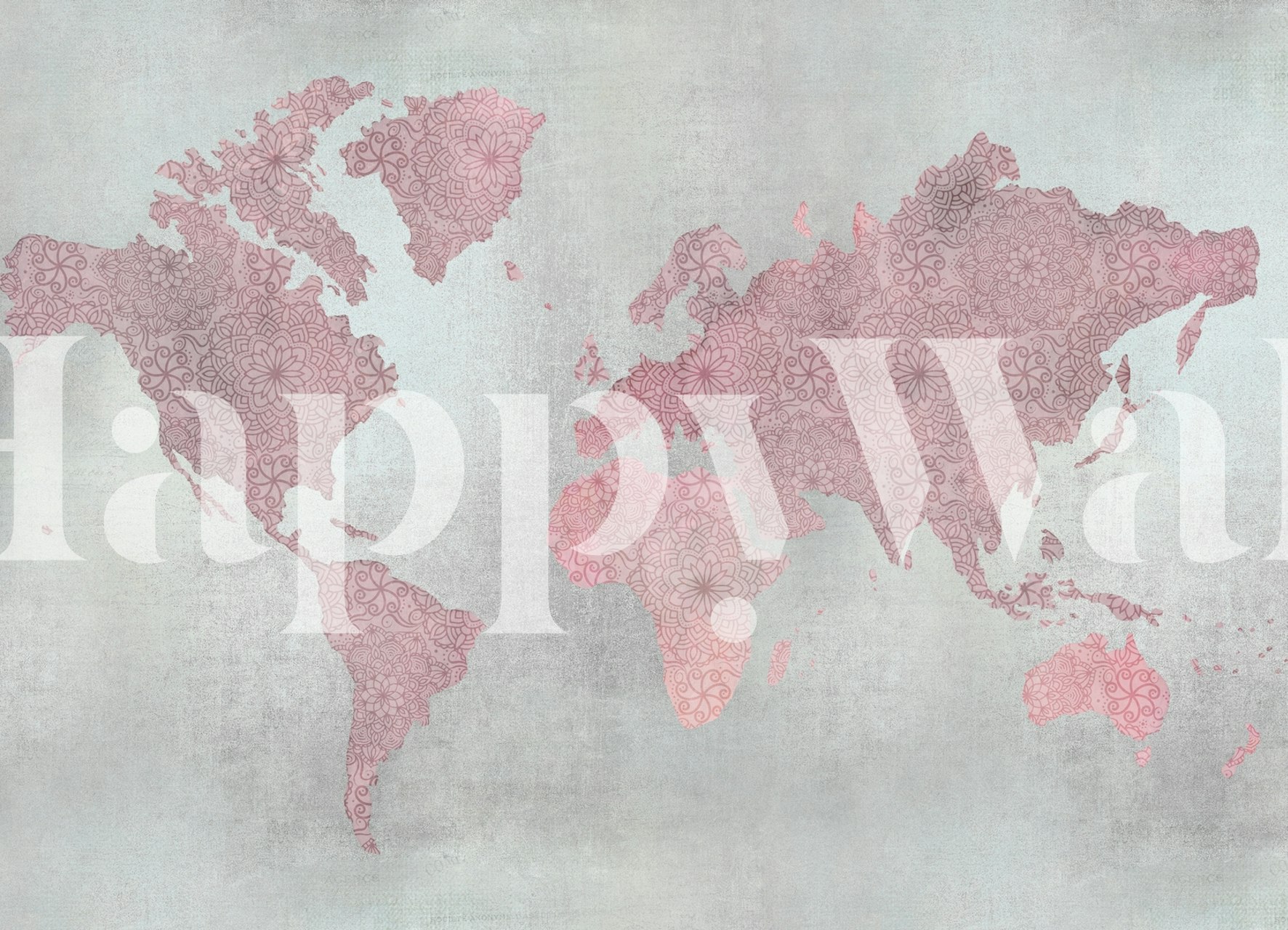 Papier peint carte du monde rose et gris sur fond texturé