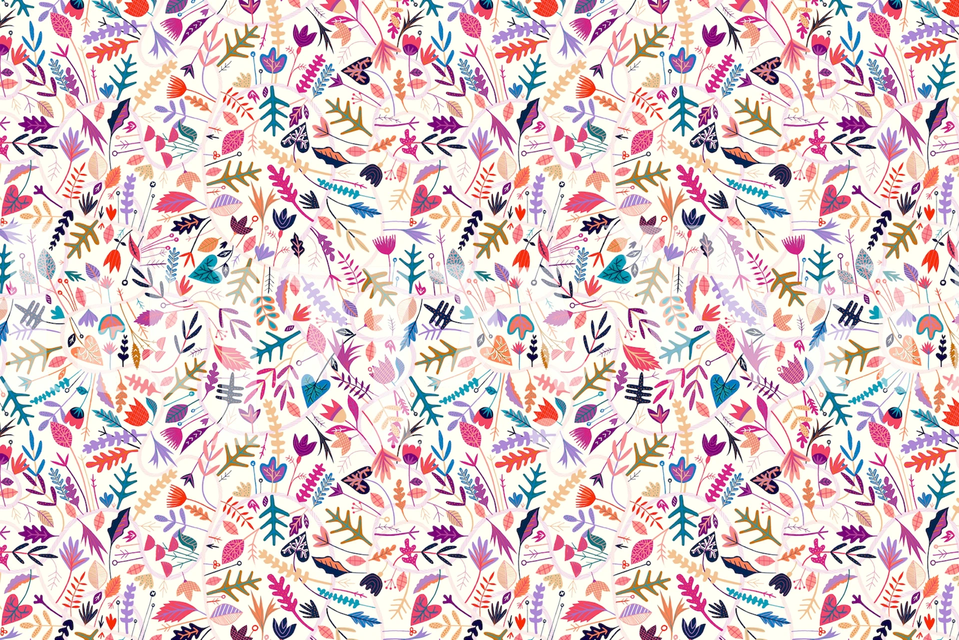 Colorful floral patterns in pink, purple, and blue shades wallpaper