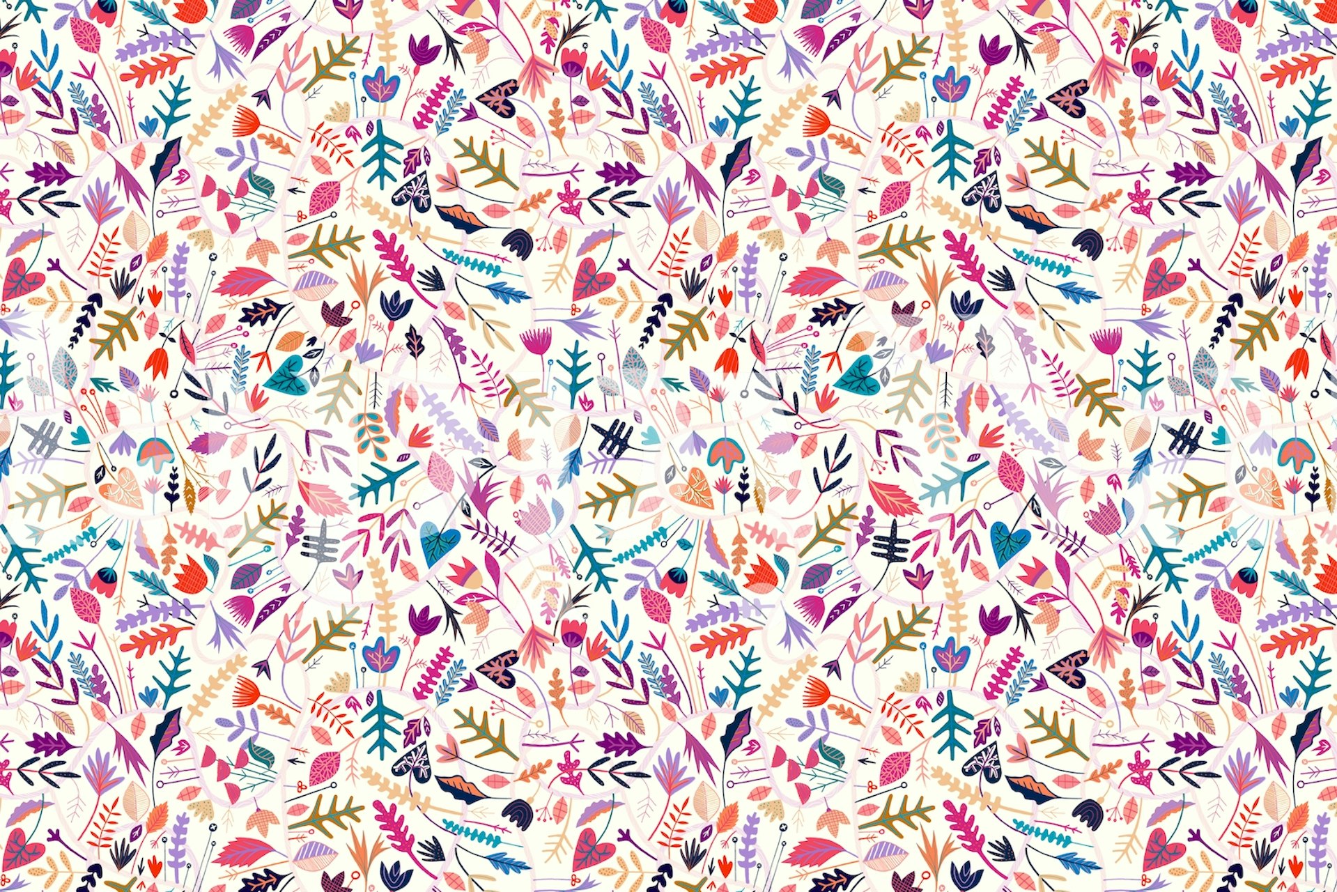 Colorful floral patterns in pink, purple, and blue shades wallpaper