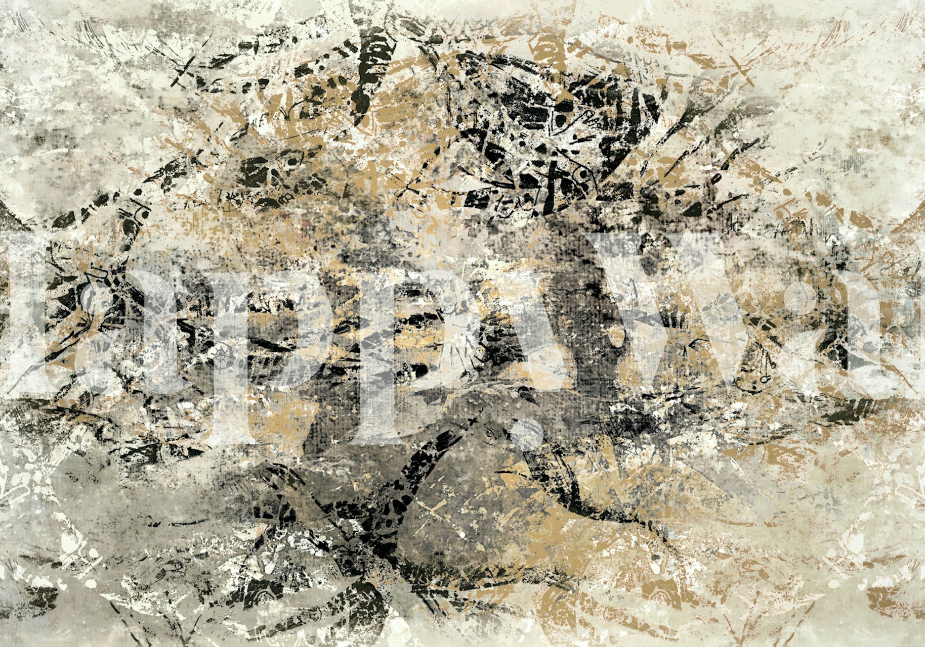 Japanese floral abstract design in beige, black, and gray wallpaper