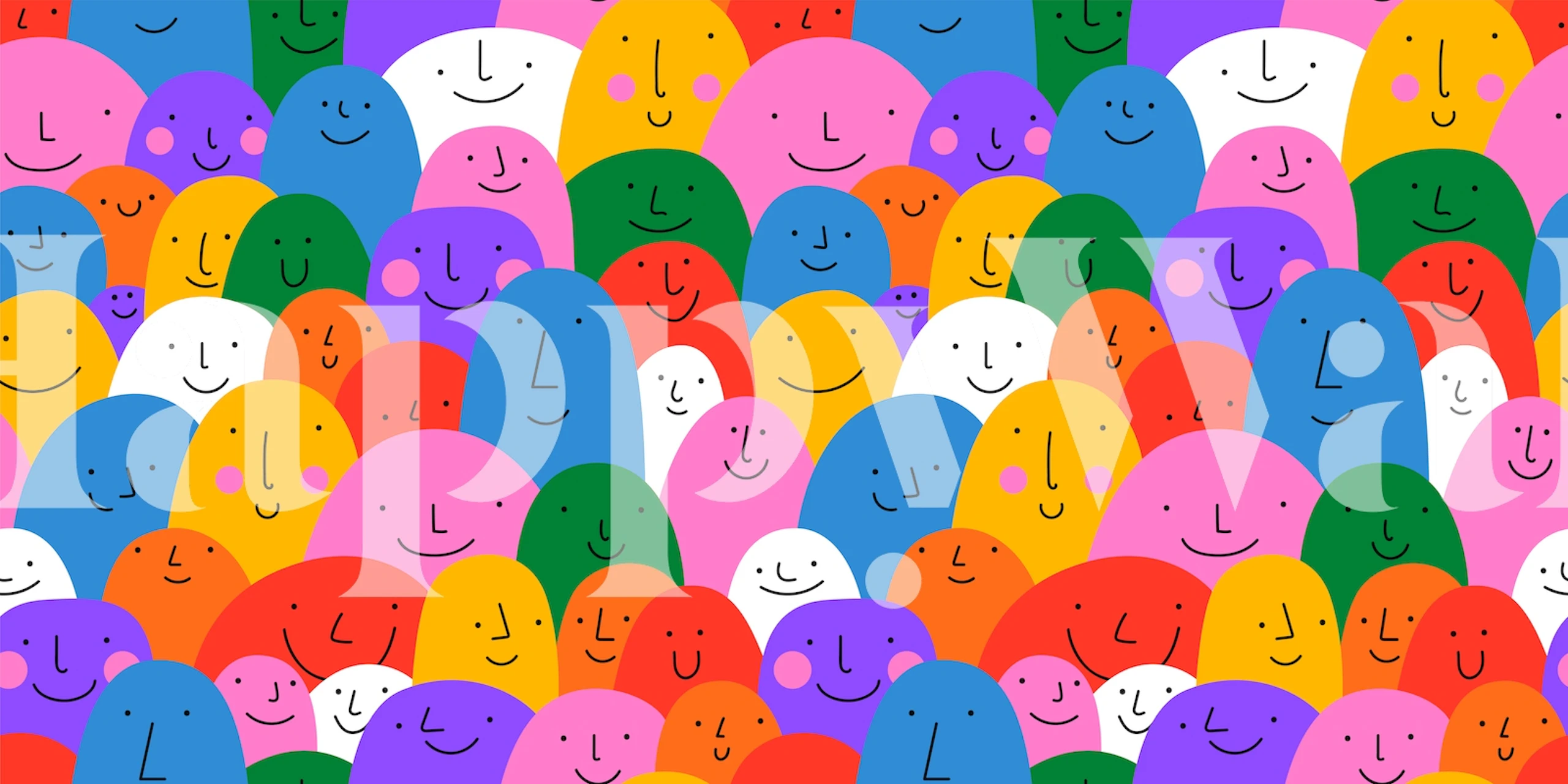 Colorful smiling faces pattern in various shades wallpaper