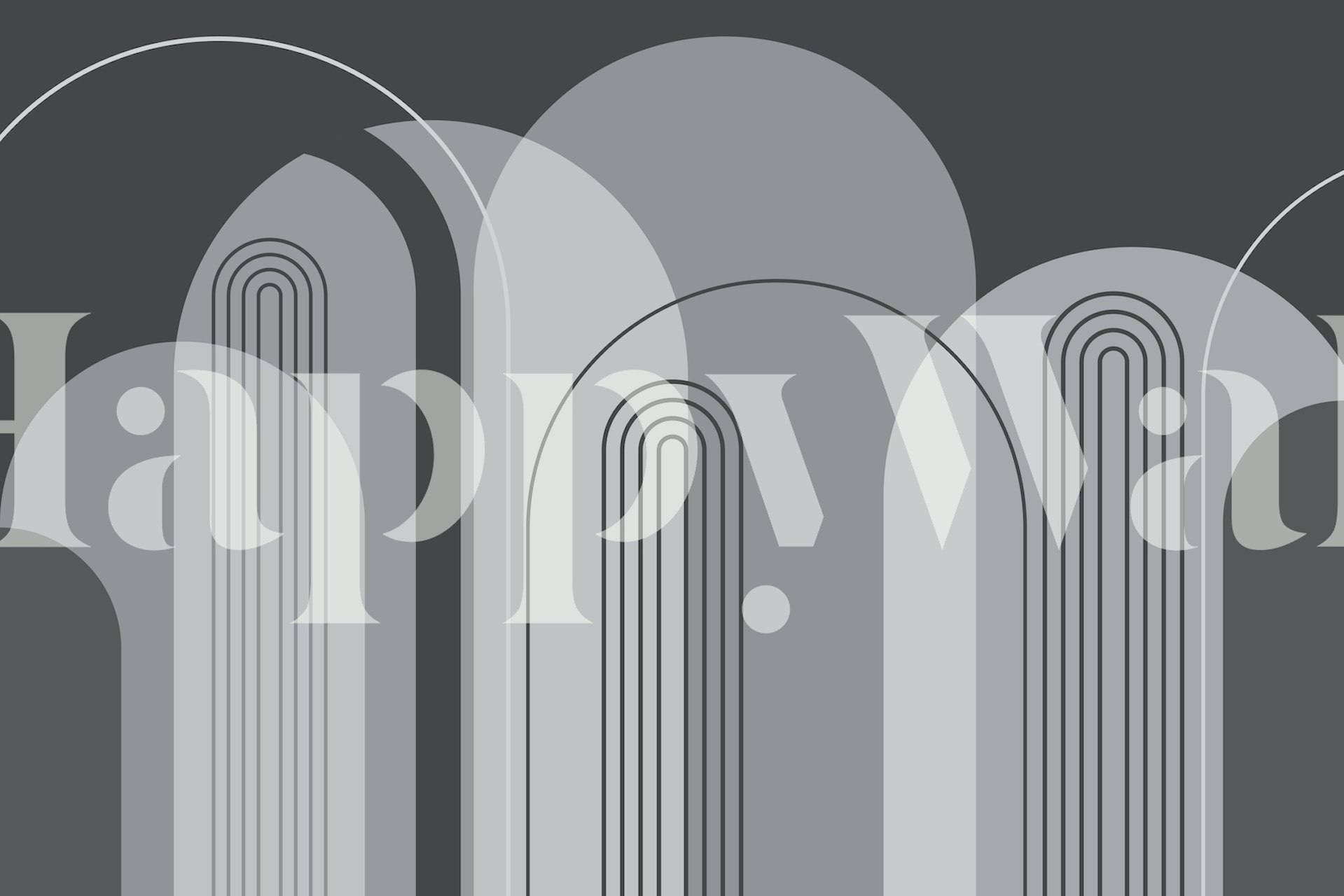 Mid Century Arches Vægmaleri i sort og grå