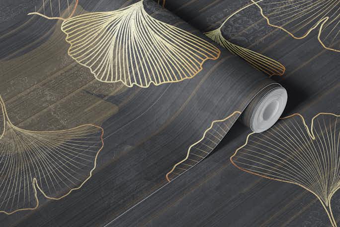 Ginkgo leaves on blackwallpaper roll