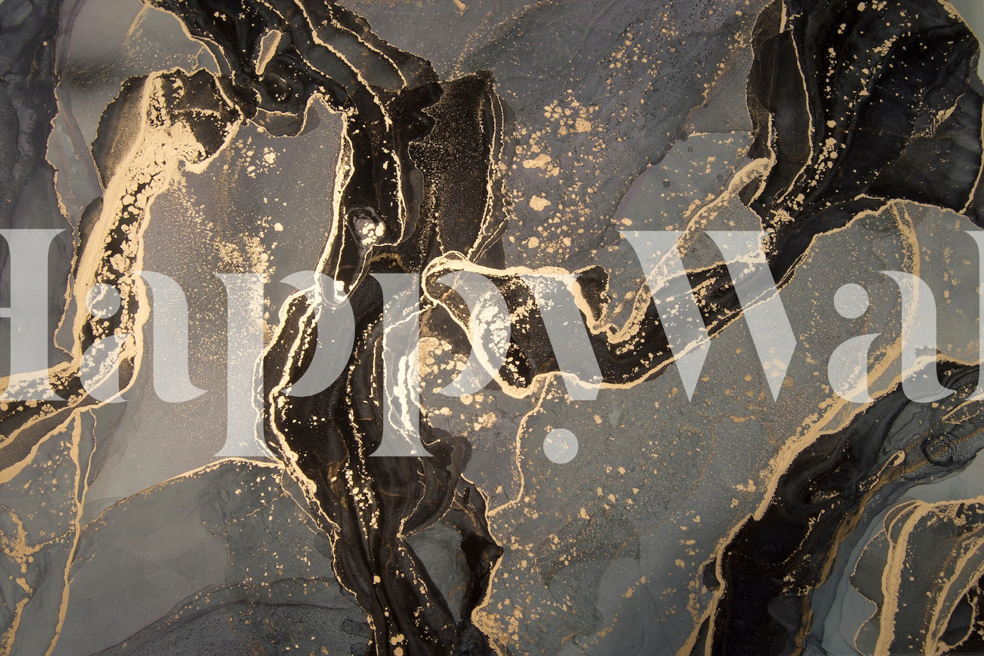 Abstract blue and gold fluid art wallpaper