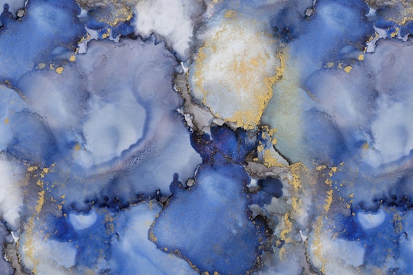 Abstract Indigo Gold Ink Art