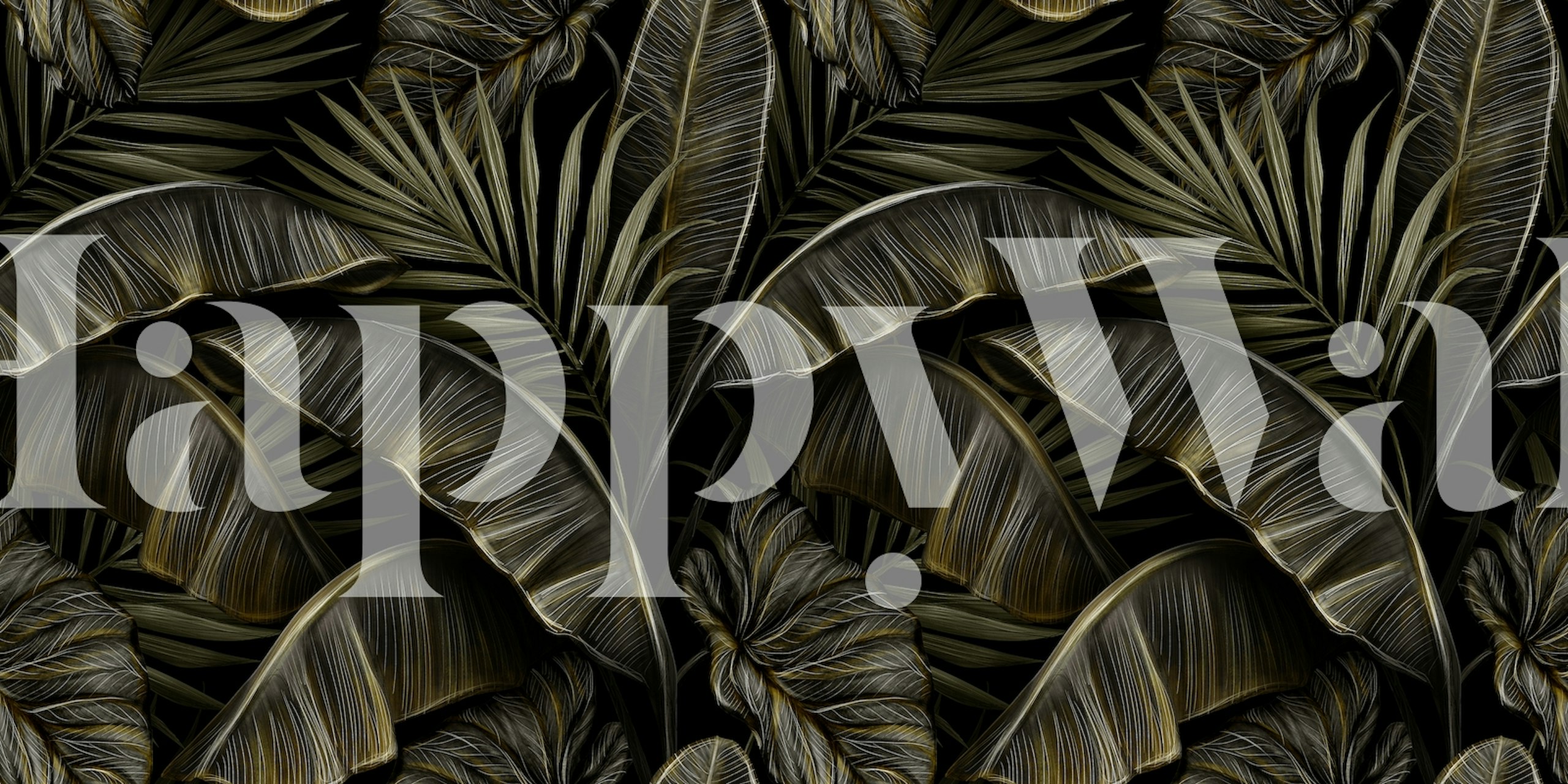 Golden vintage banana leaves in dark tones wallpaper