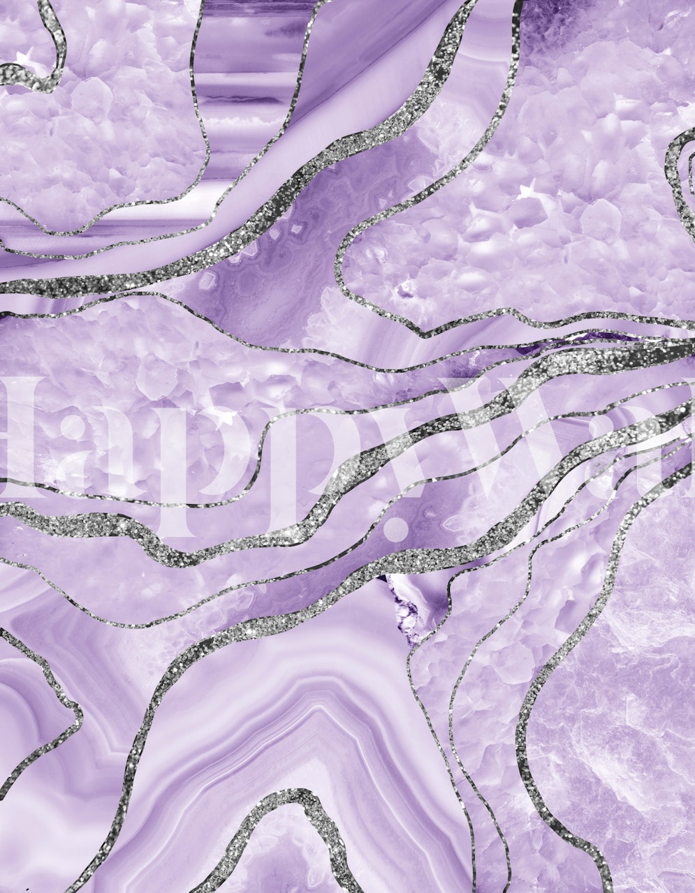 Lavender Agate Glitter wall mural with purple hues and sparkling accents