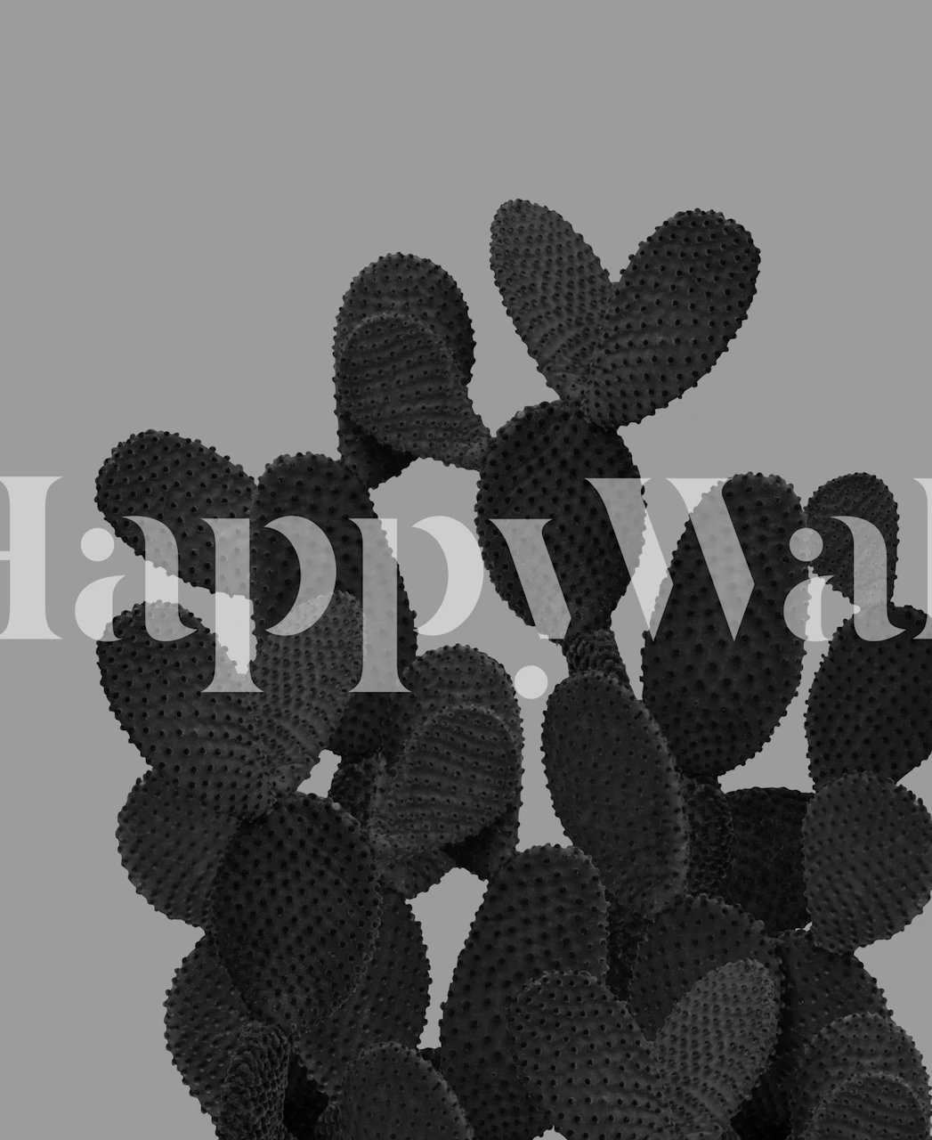 Papier peint design cactus gris et noir sur fond gris