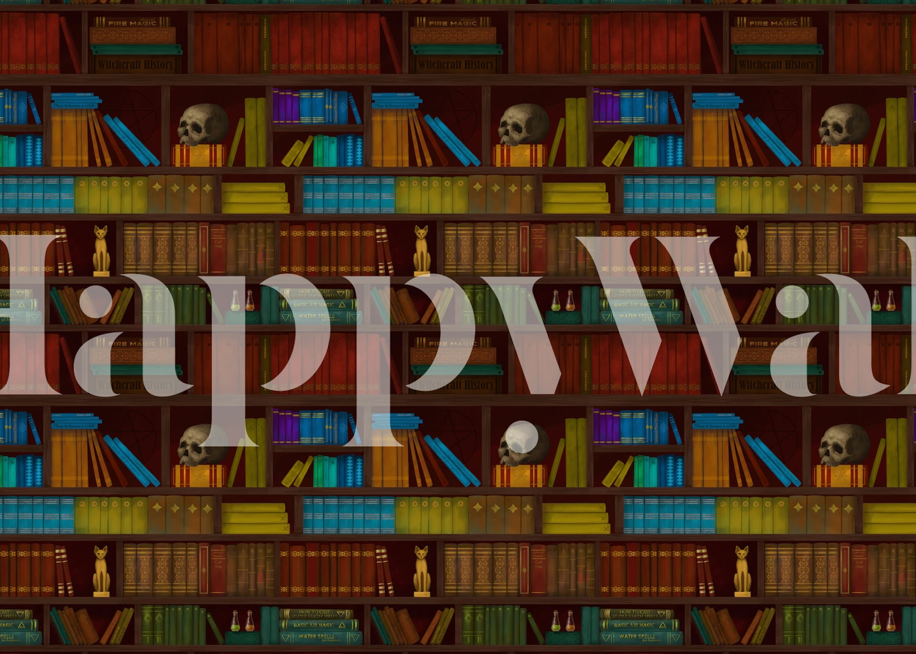 Carta da parati ispirata alla Dark Academia in stile vintage con librerie e manufatti