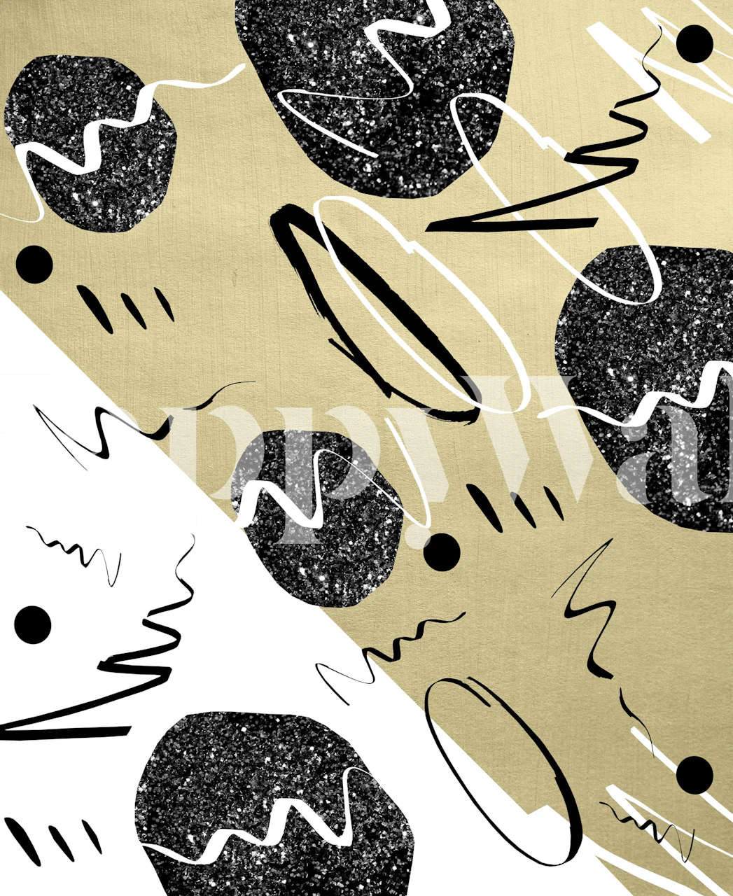 Złota, czarno-biała abstrakcyjna fototapeta geometryczna