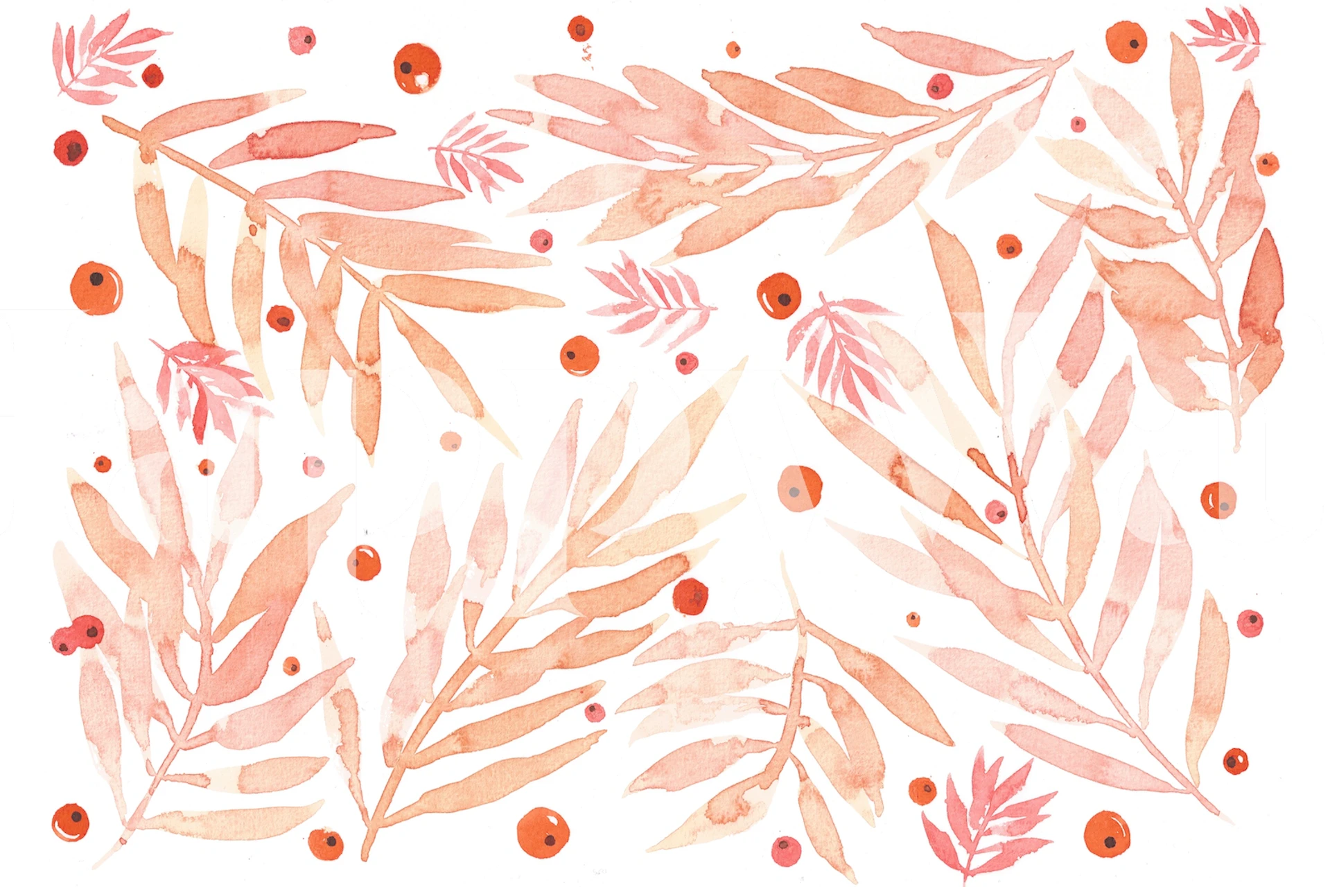 Grane breskve s bobicama zidna slika u nježnim nijansama ružičaste i narančaste