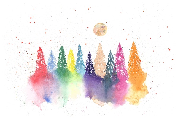 Watercolor pine trees forest