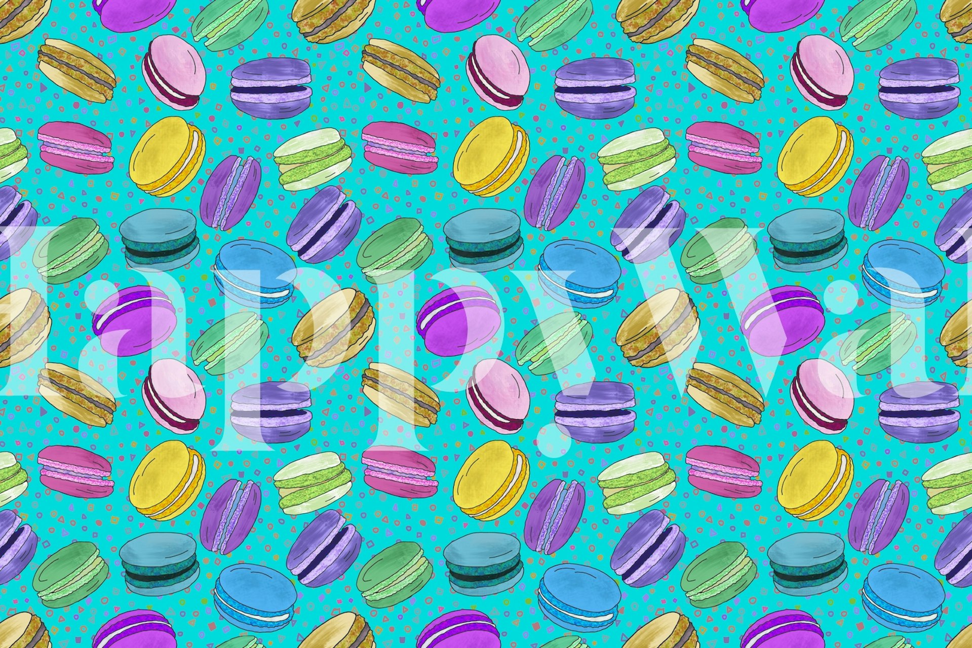 Macarons pattern på turquoise i et rom