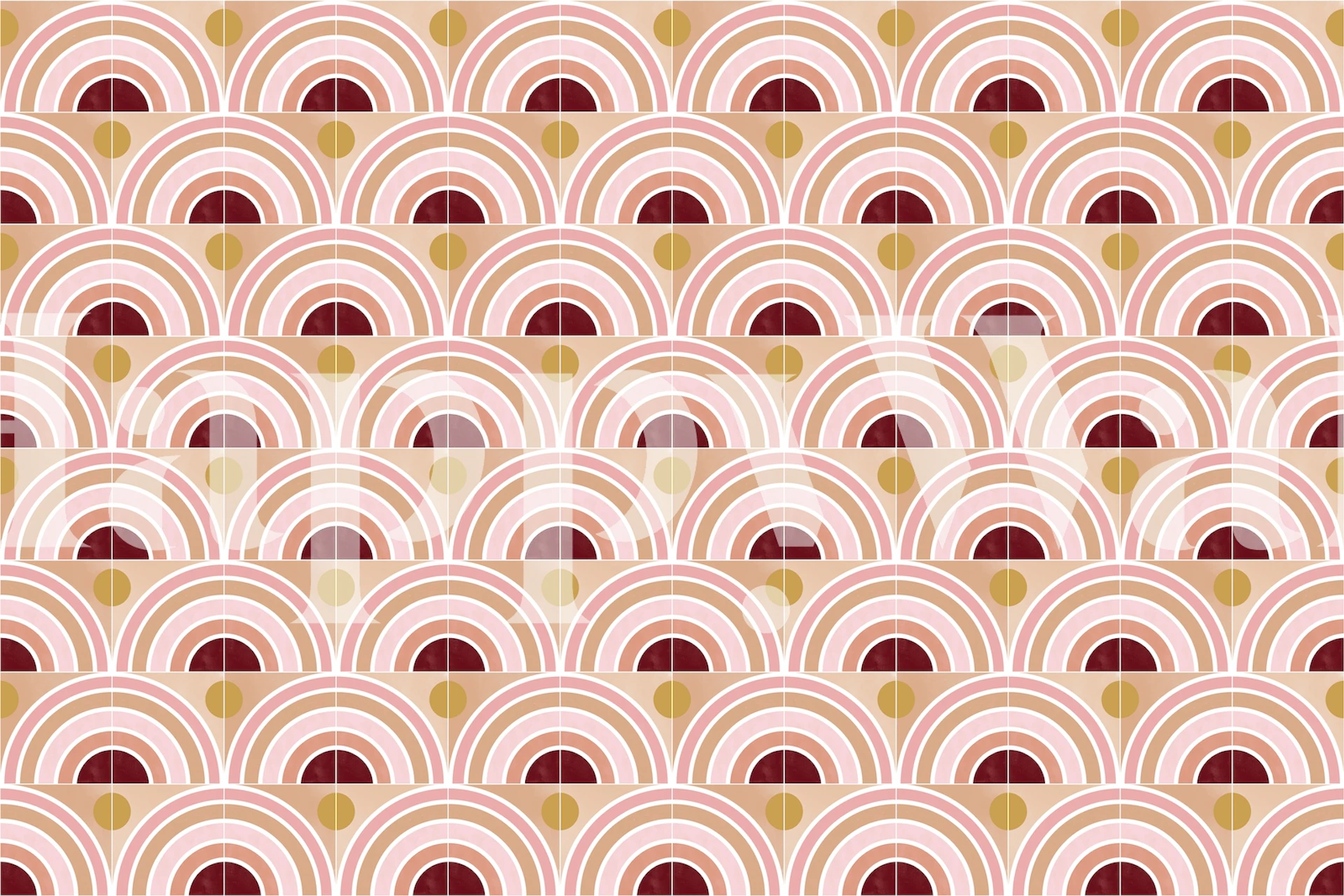 Pink and gold rainbow pattern wallpaper with geometric shapes