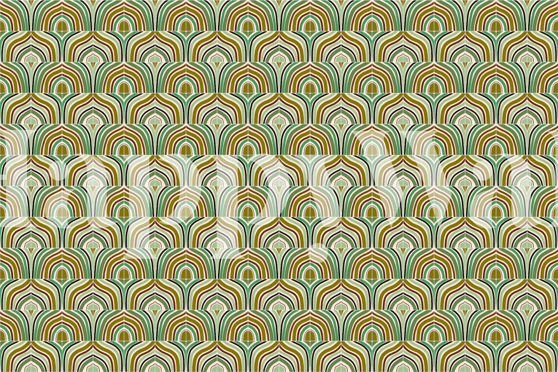 Green and brown geometric arched pattern wallpaper