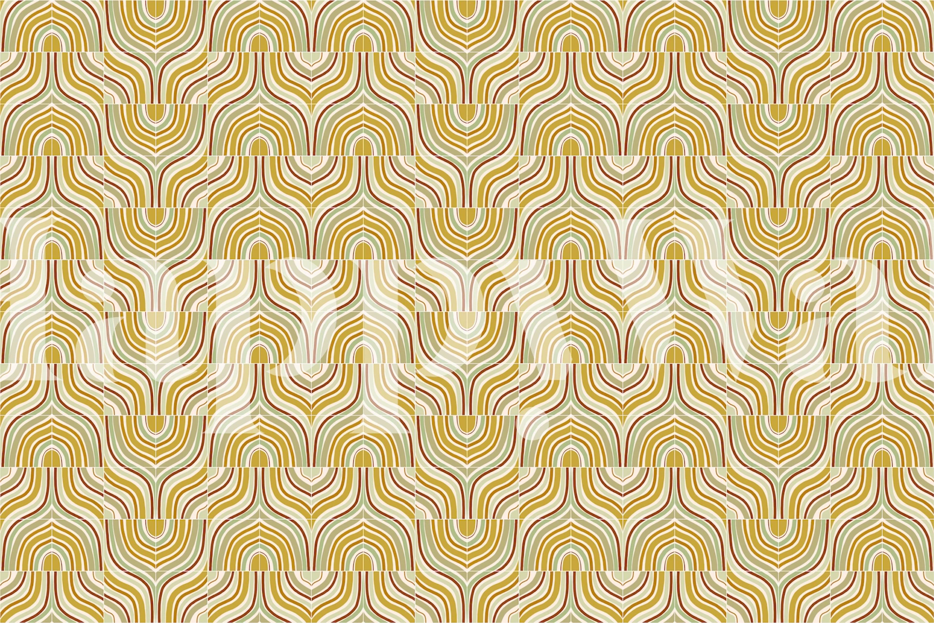 Wavy geometric pattern in ochre and ivory wallpaper