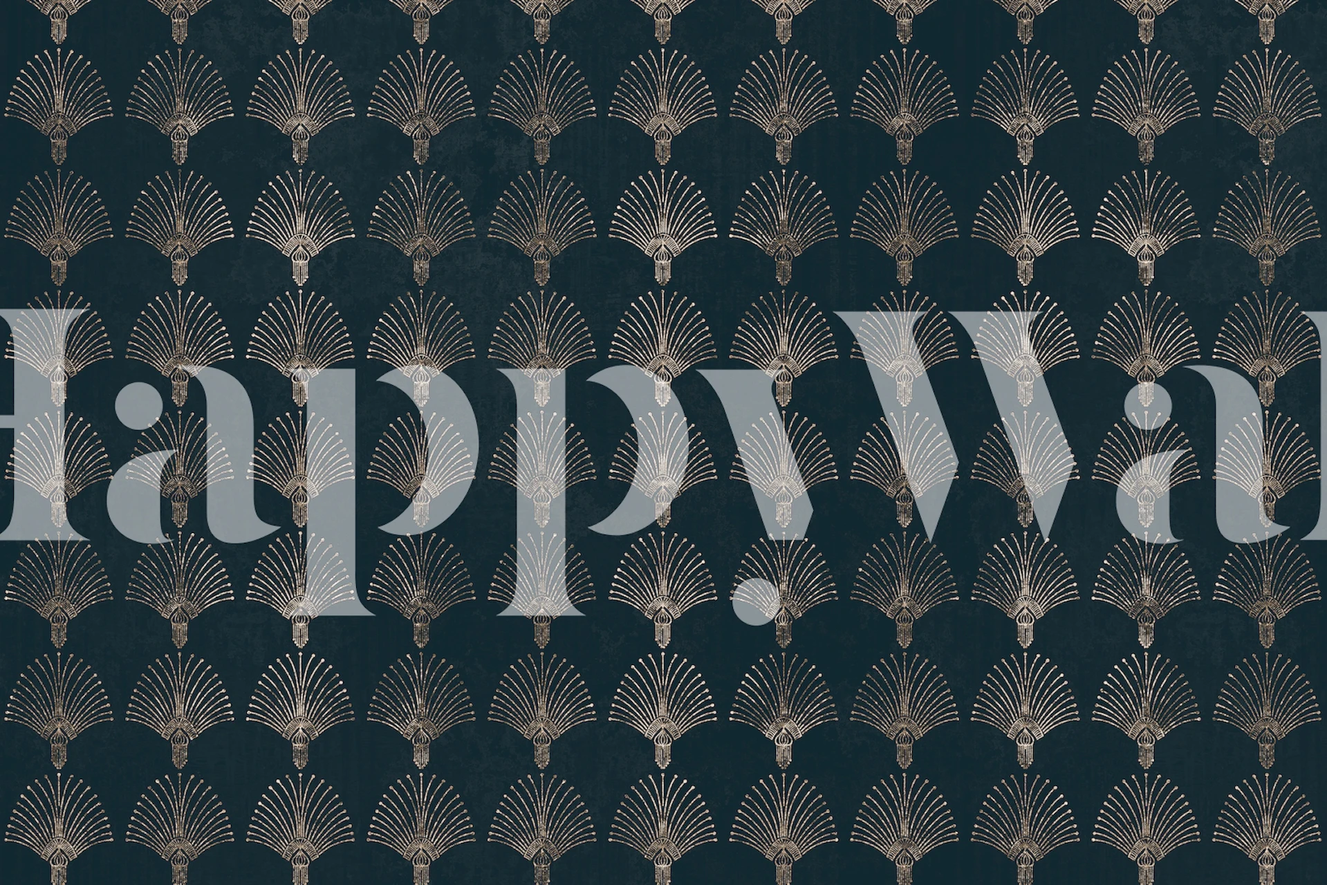 Muurschildering in art-decostijl met blauwgroen en gouden geometrische patronen op happywall.com