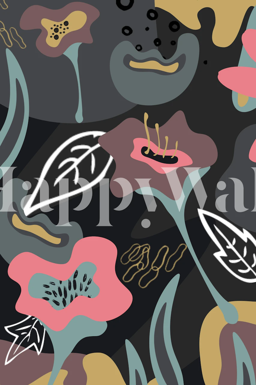 Retrotropical wall mural with abstract floral design