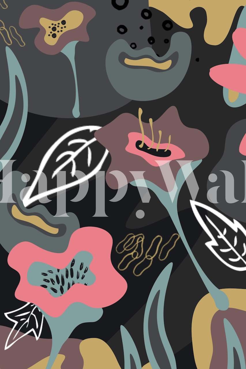 Retrotropical wall mural with abstract floral design